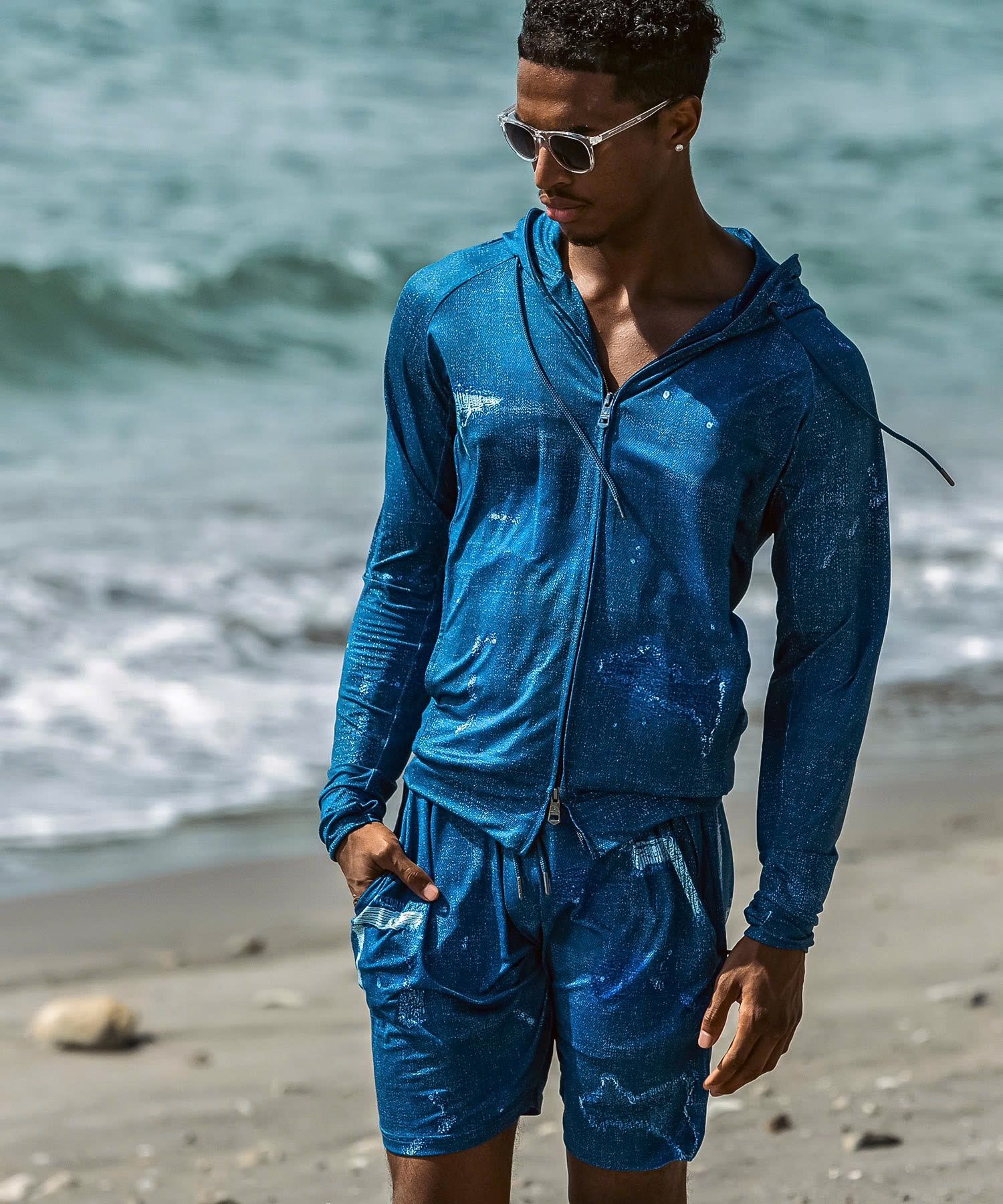 ダメージデニムラッシュガードショーツ / インディゴ【USB-26043】