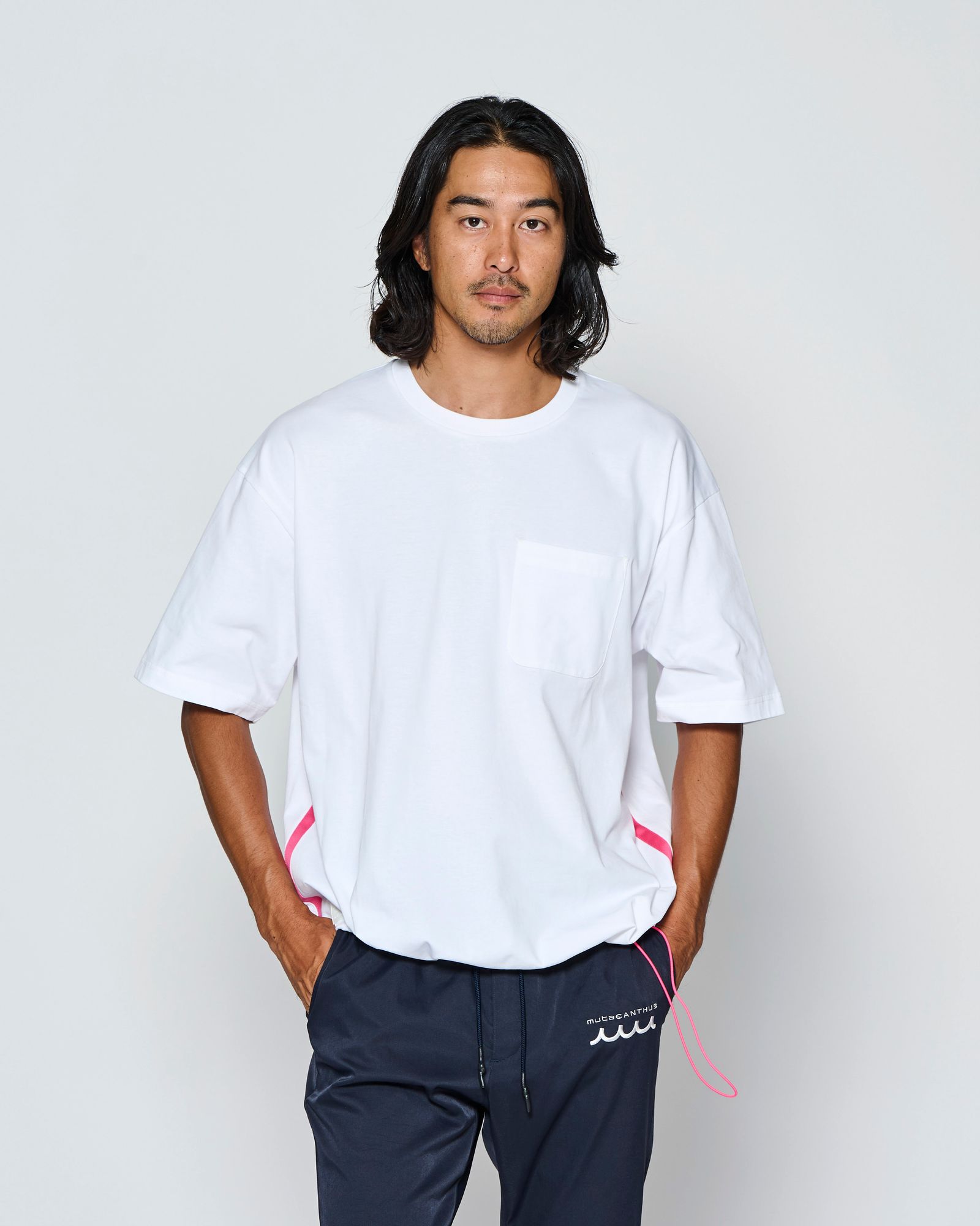 ☆先行予約☆muta MARINE × ACANTHUS  / ドローコード付きポケットTシャツ /  Drawstring Pocket Tee / WHITE【MA2724】