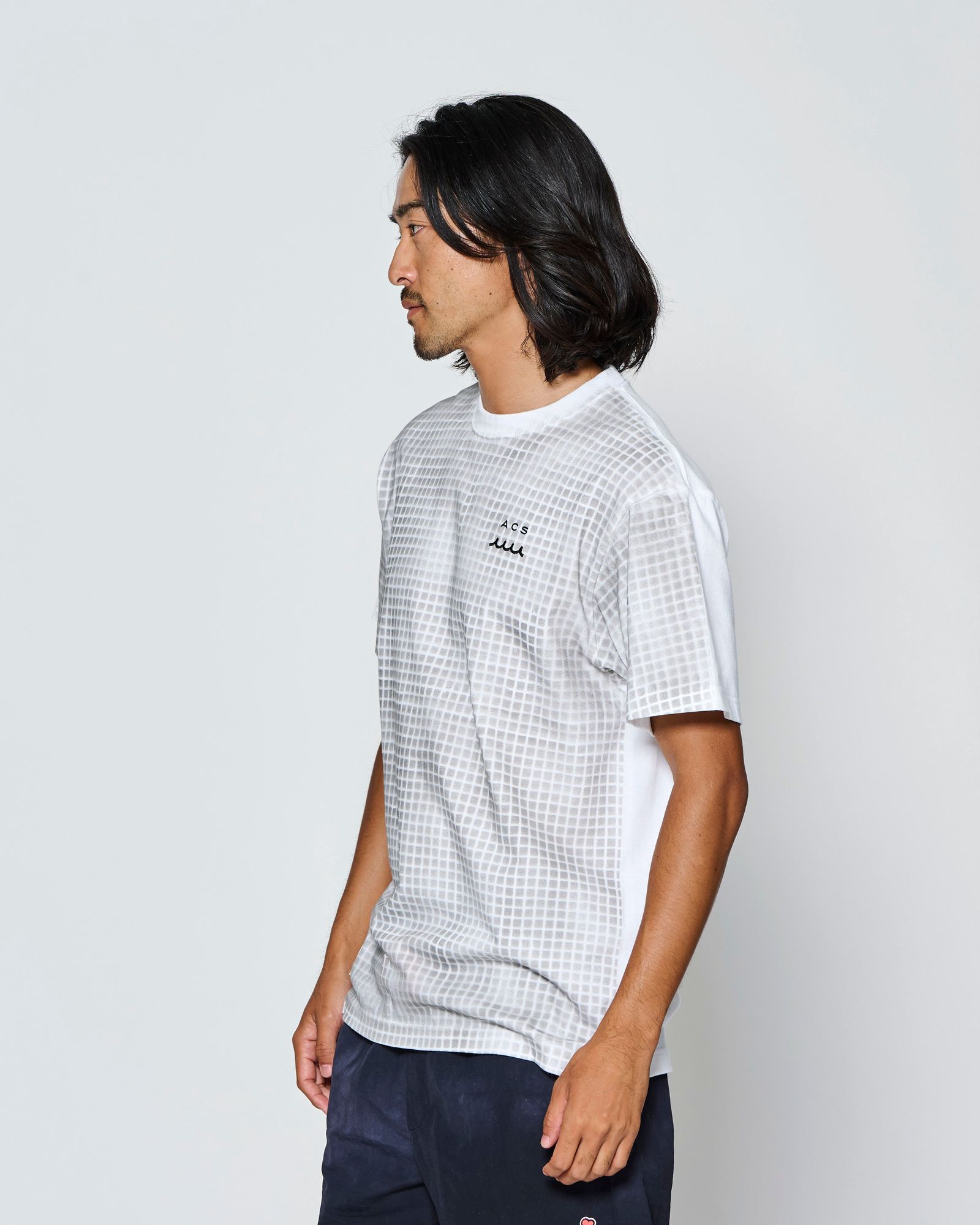 ☆先行予約☆muta MARINE × ACANTHUS  / グリッド柄プリントTシャツ /  Grid Print Tee / WHITE【MA2718】
