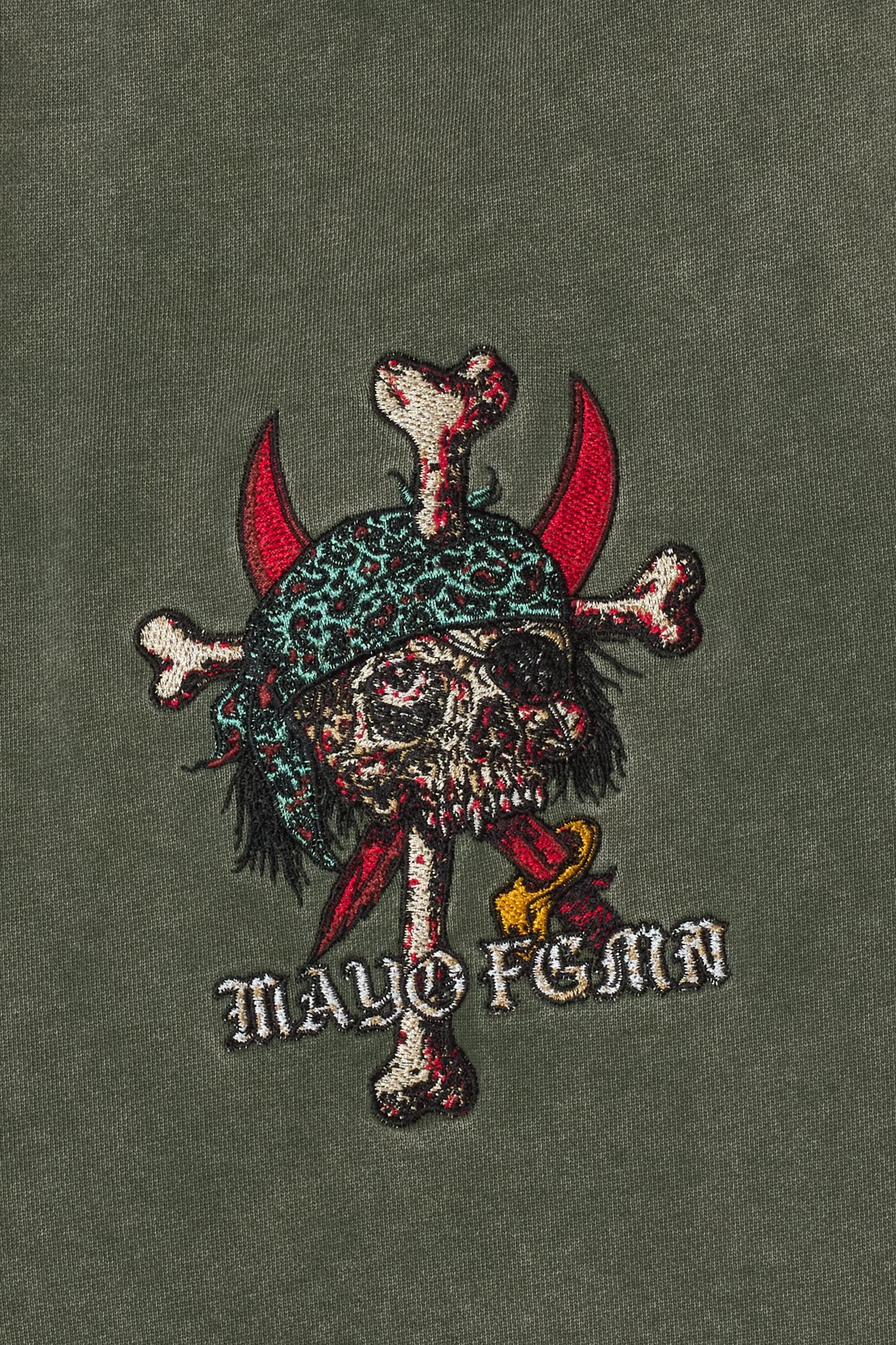 スカル 刺繍スウェットパンツ 裏パイル / MAYO BANDANA SKULL EMBROIDERY SWEAT PANTS  / グリーン [26MY-SSWP003]