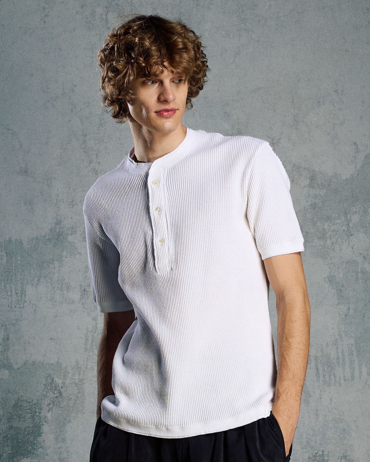 ☆先行予約☆ ワッフルヘンリーネック S/S  カットソー /  waffle henley S/S / WHITE[7131 wf19i]