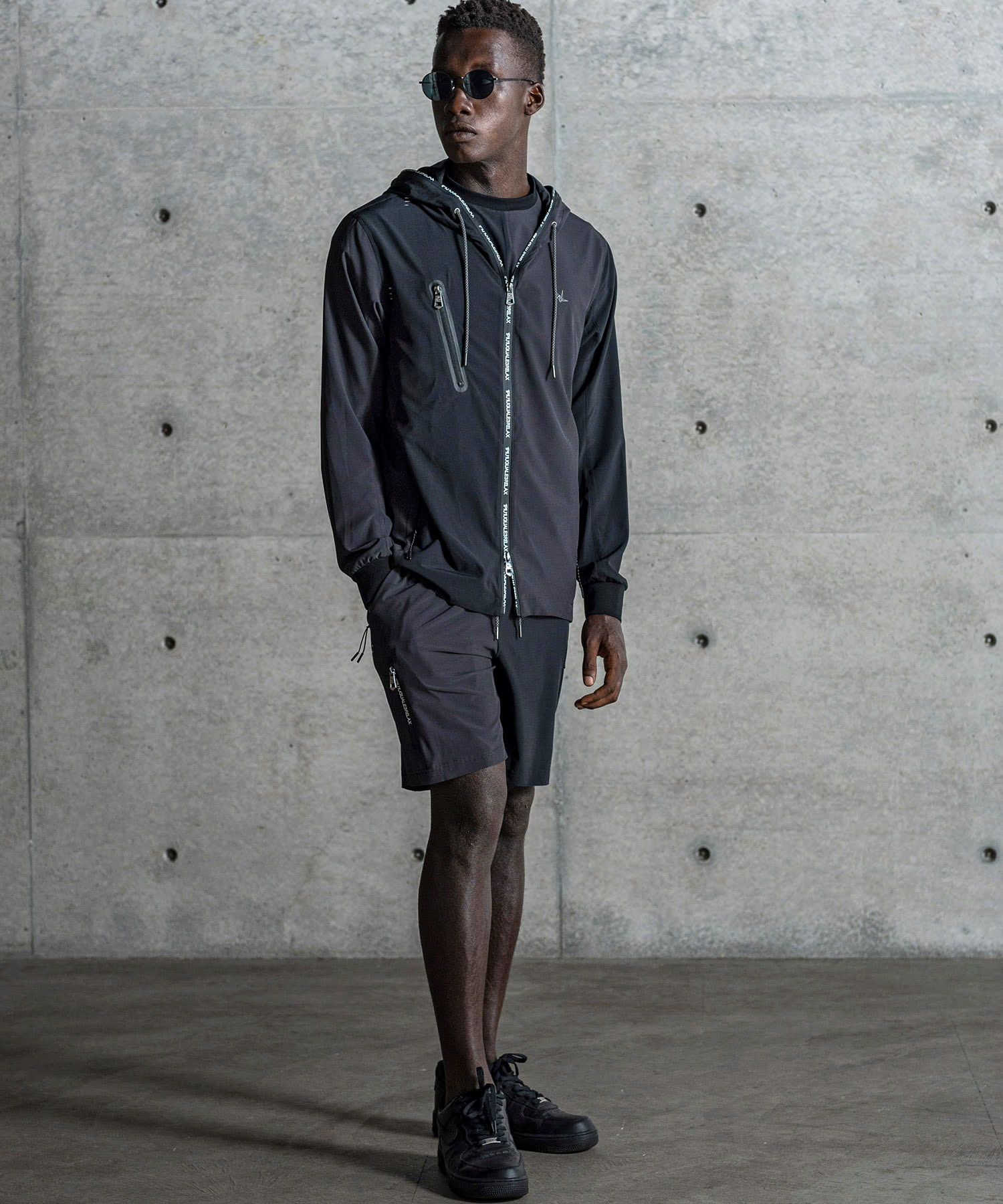 バイカラーランニングパーカー / ブラック【USO-26034】