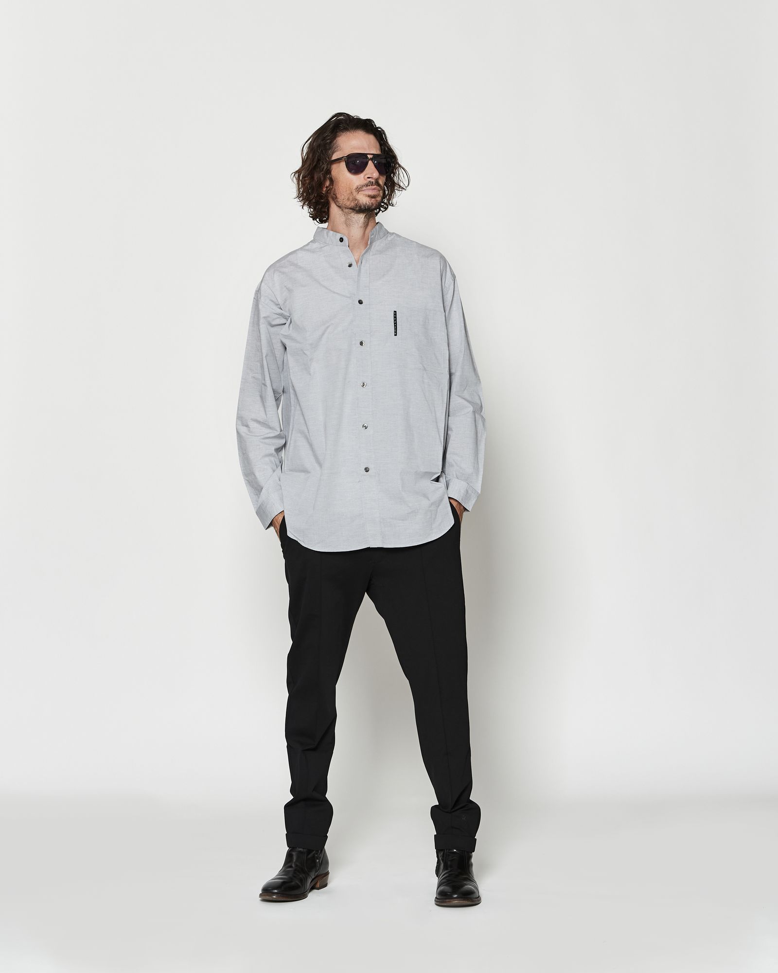 ☆先行予約☆ オーバーサイズバンドカラーシャツ / Oversized Band Collar Shirt / GREY【SH2602】
