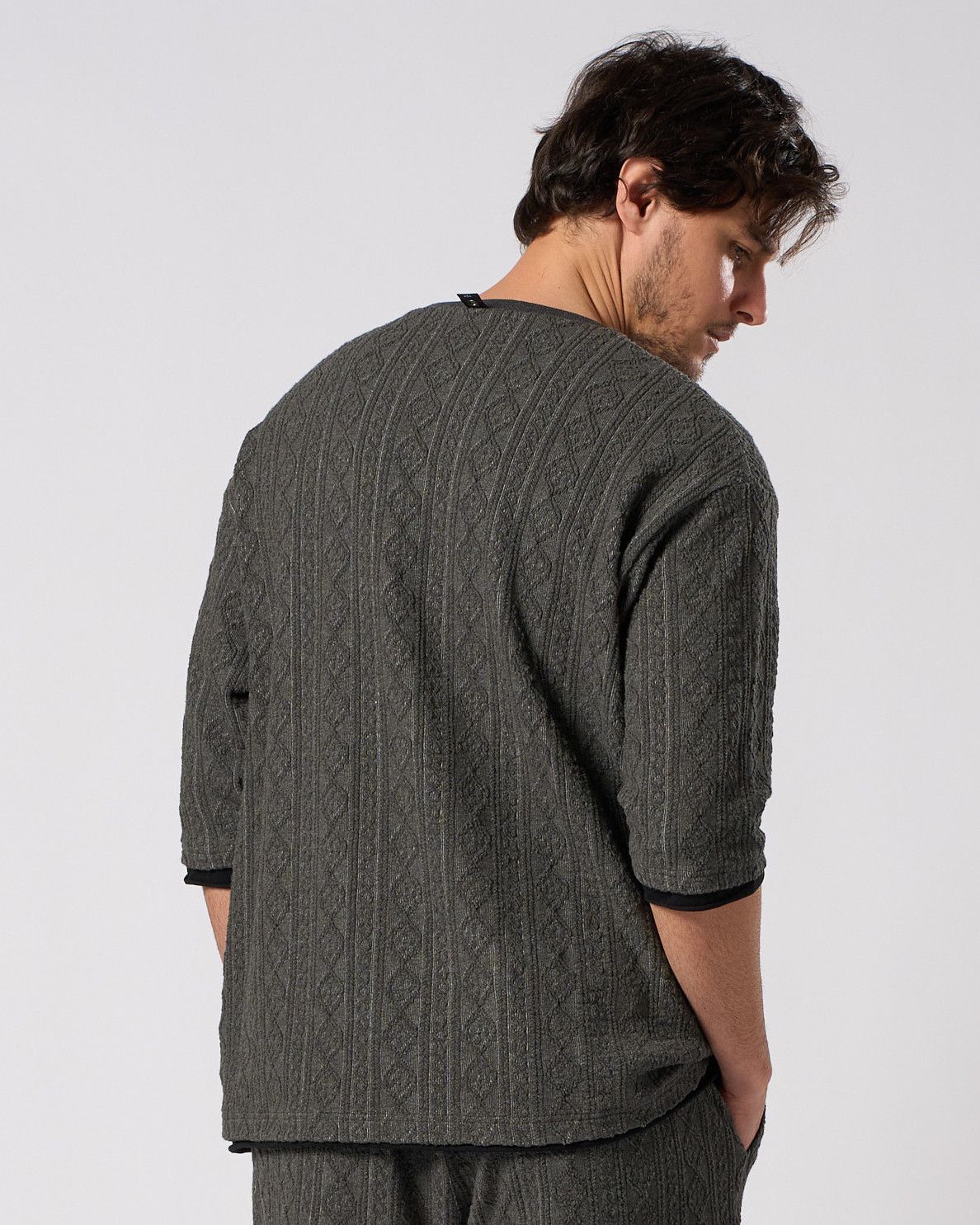 ☆先行予約☆ ジャガードサマーニット ハーフスリーブ /  jacquard summer knit H/S / BLACK [7401 kc01i]