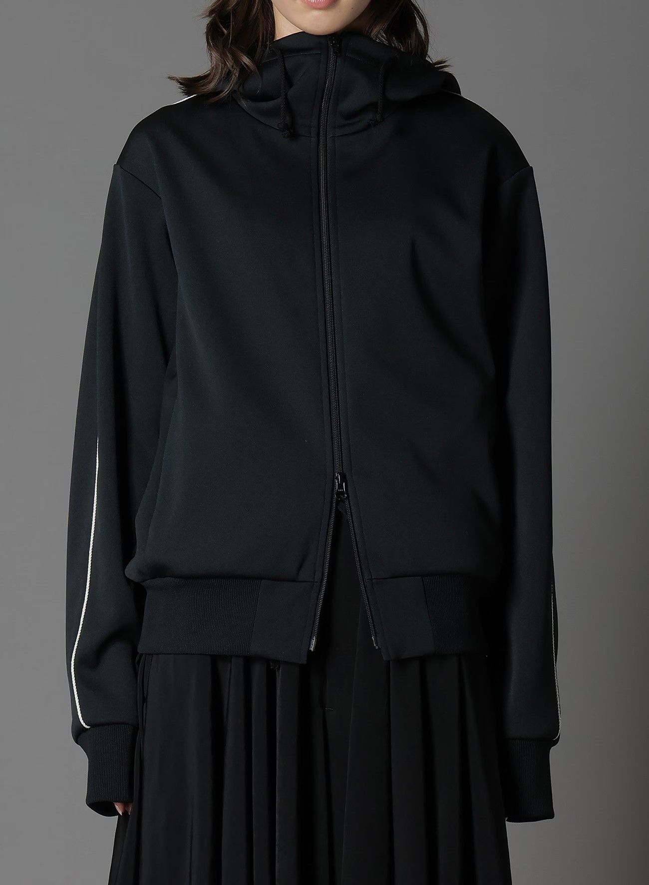 Ground Y - POLYESTER SMOOTH HOODED TRACK JACKET / BLACK [GP