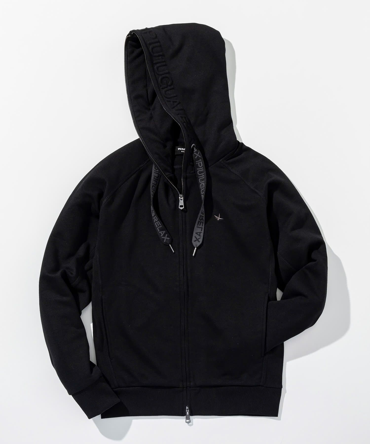 HOOD EMBOSSED LOGO HOODIE / エンボスロゴ ジップパーカー / ブラック【USO-26083】
