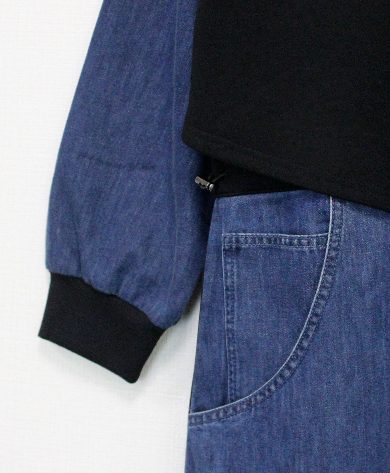 ソフトデニム x ポンチ切替 L/S ワンピース /  ブルー x ブラック  [bc609304]