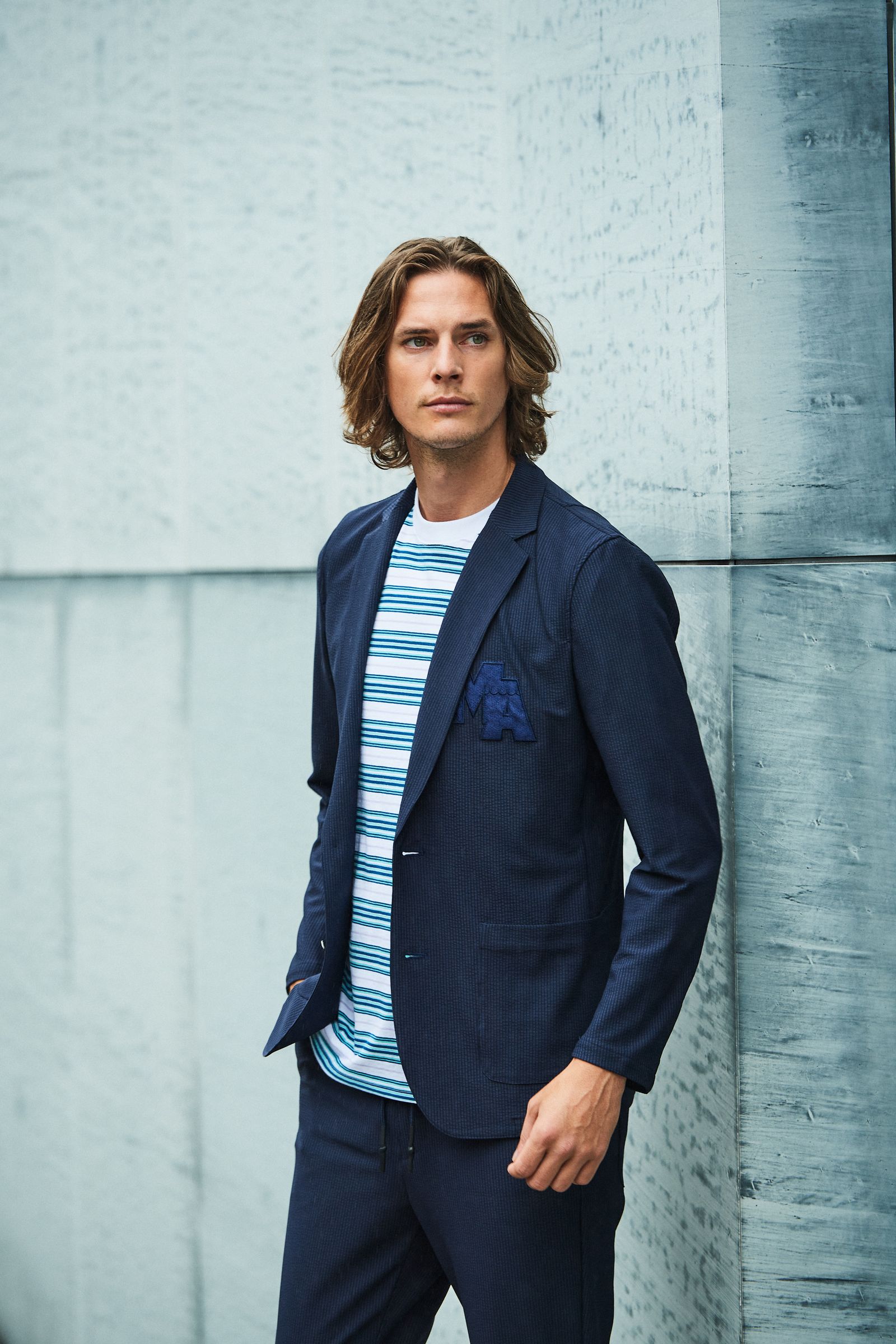 ACANTHUS x muta MARINE / muta  Stretch Seersucker Tailored JKT / シアサッカージャケット / NAVY / MA2401