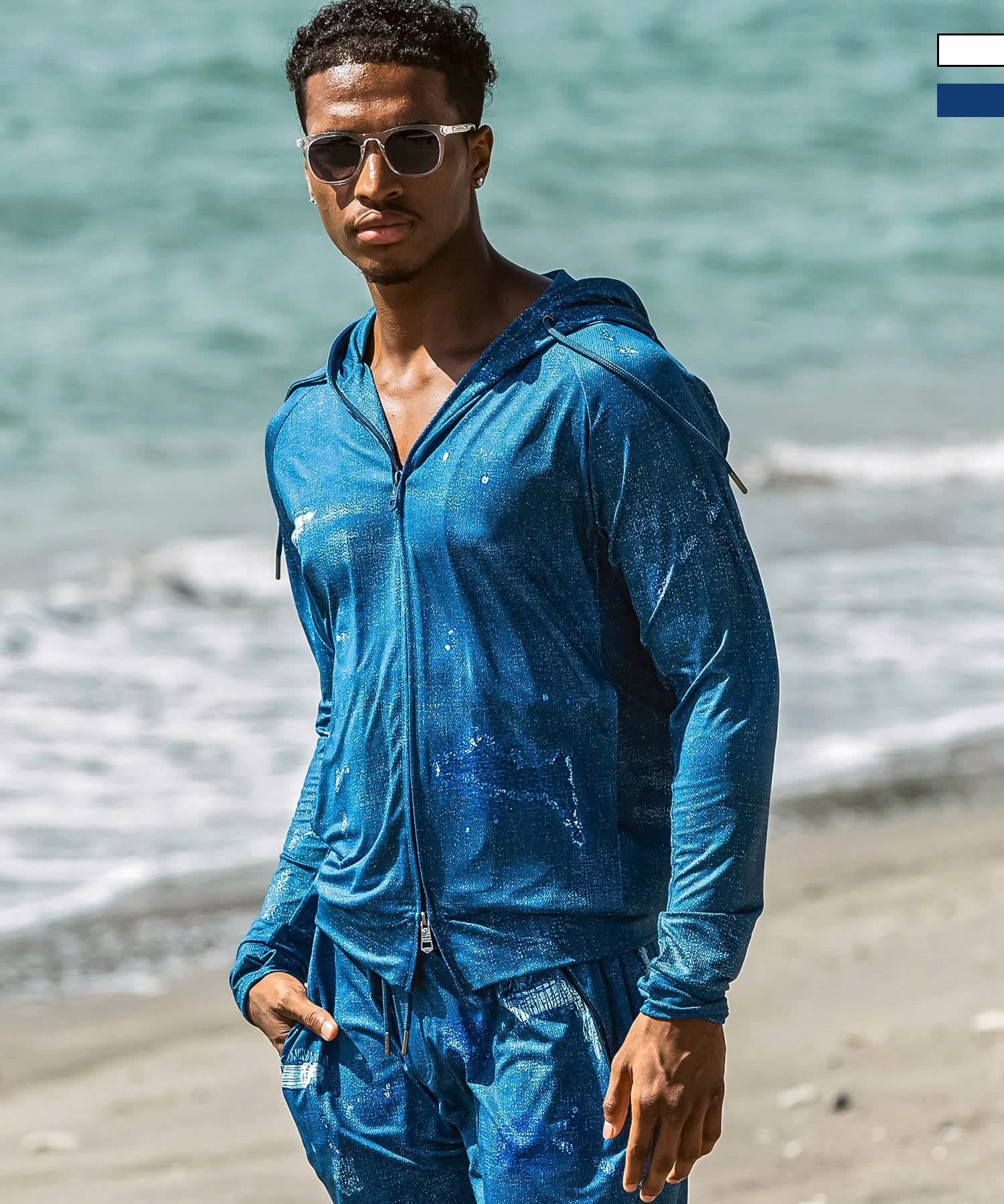 ダメージデニムラッシュガードパーカー / インディゴ【USO-26043】