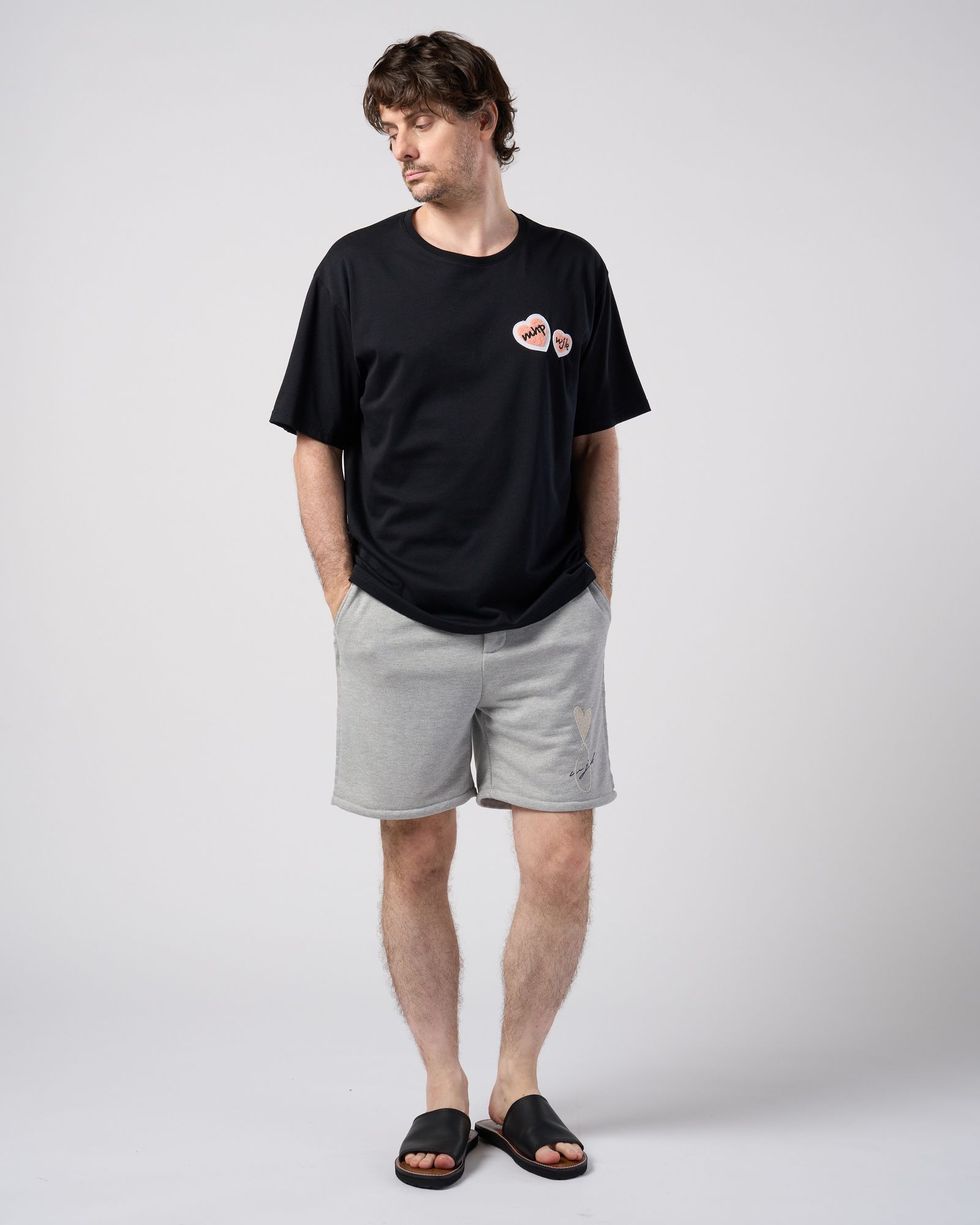 ☆先行予約☆Maison Honoré Paris× wjk  / 2ハートパッチクールタッチ半袖Tシャツ / 2-heart patch cool touch S/S / black×pink【712 hw02k】