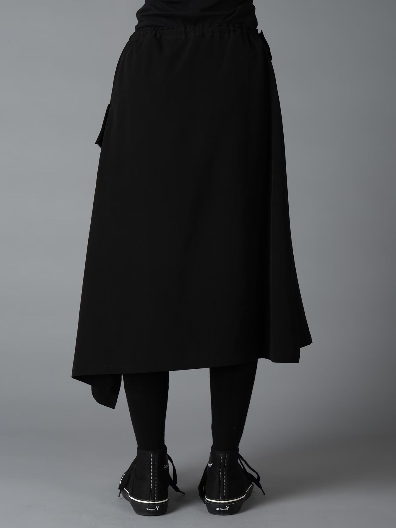 CREPE de CHINE LEFT DROP GATHER SKIRT / BLACK  [GW-S02-500-1]