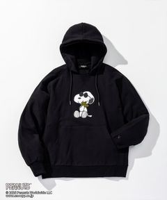 1PIU1UGUALE3 RELAX × PEANUTS / 【スヌーピー】ジョー・クルー＆ウッドストックフーディー / パーカー / ブラック【USO-26118】