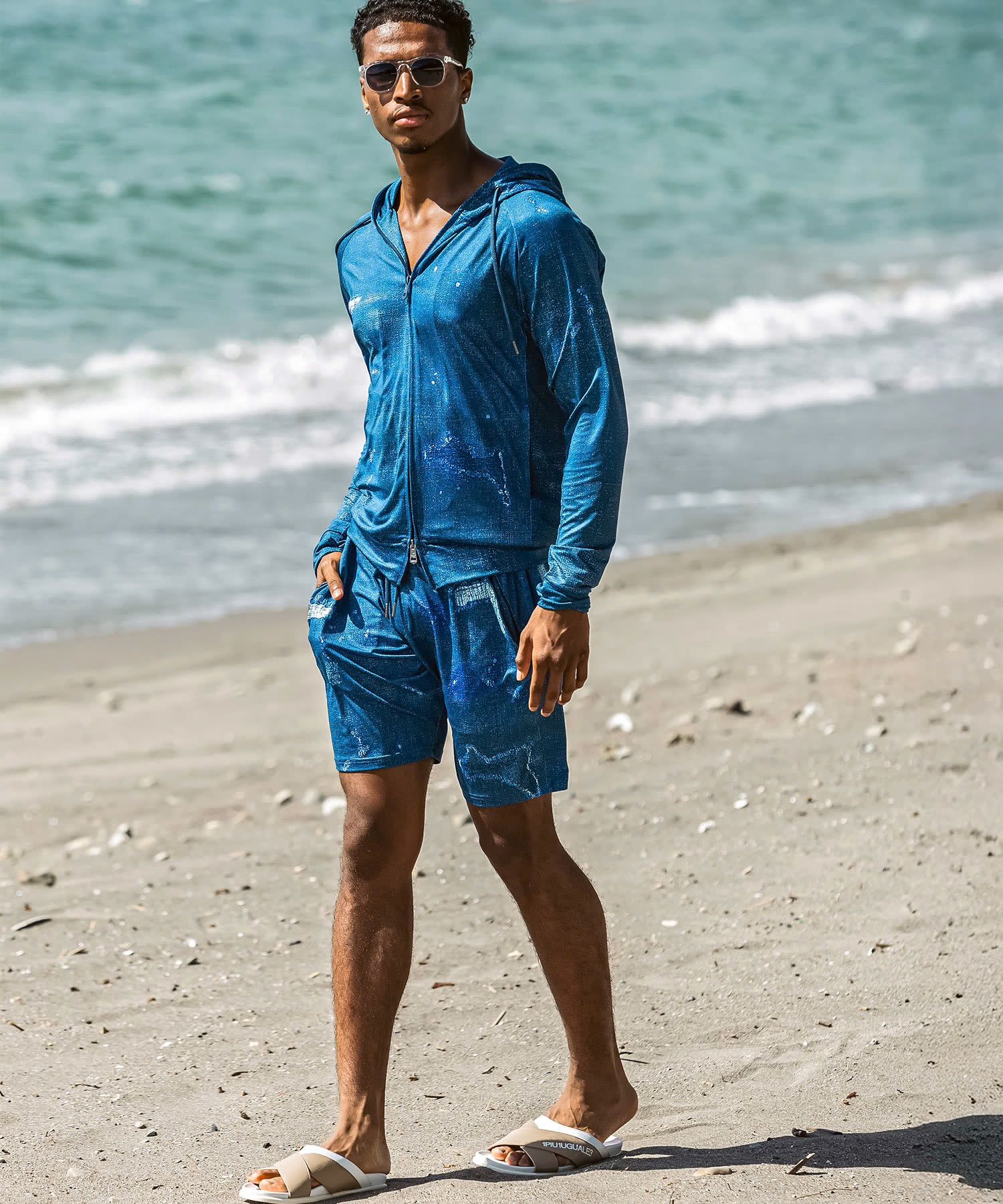 ダメージデニムラッシュガードショーツ / インディゴ【USB-26043】