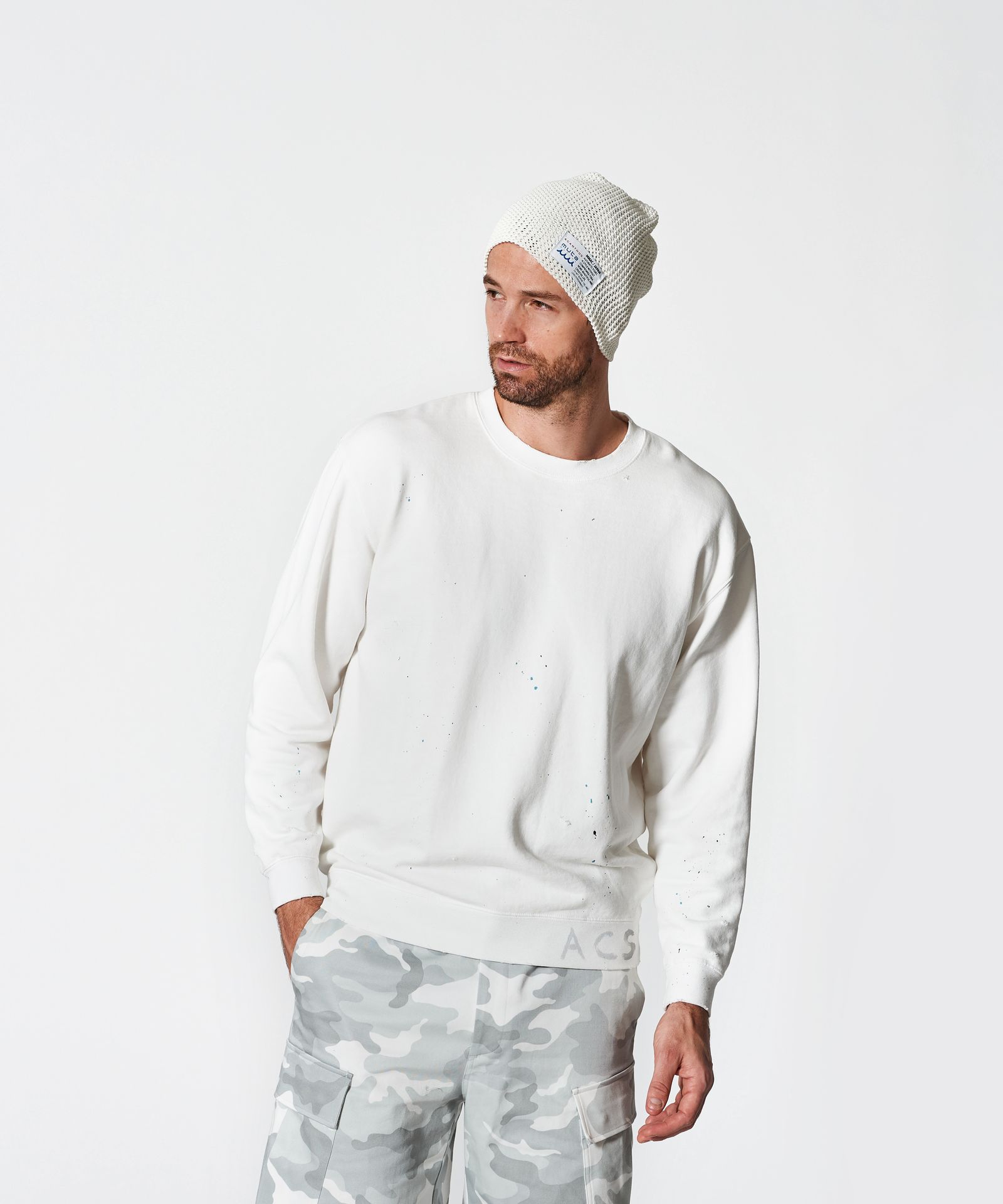 Damage Washed Hand Paint Logo Crewneck / プルオーバースウェット / WHITE【HJ2502】