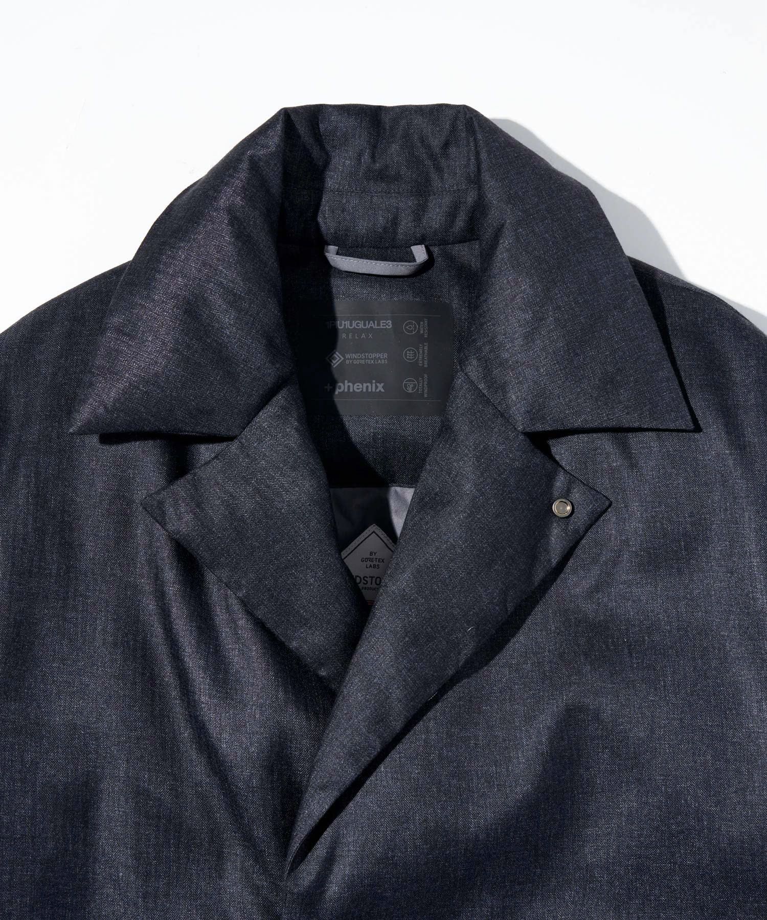 ☆先行予約☆1PIU1UGUALE3 RELAX × +phenix / ウールライクロングダウンコート WINDSTOPPER プロダクト by GORE-TEX LABS /ウィンドストッパー / ゴアテックス  / ブラック【USO-26150】
