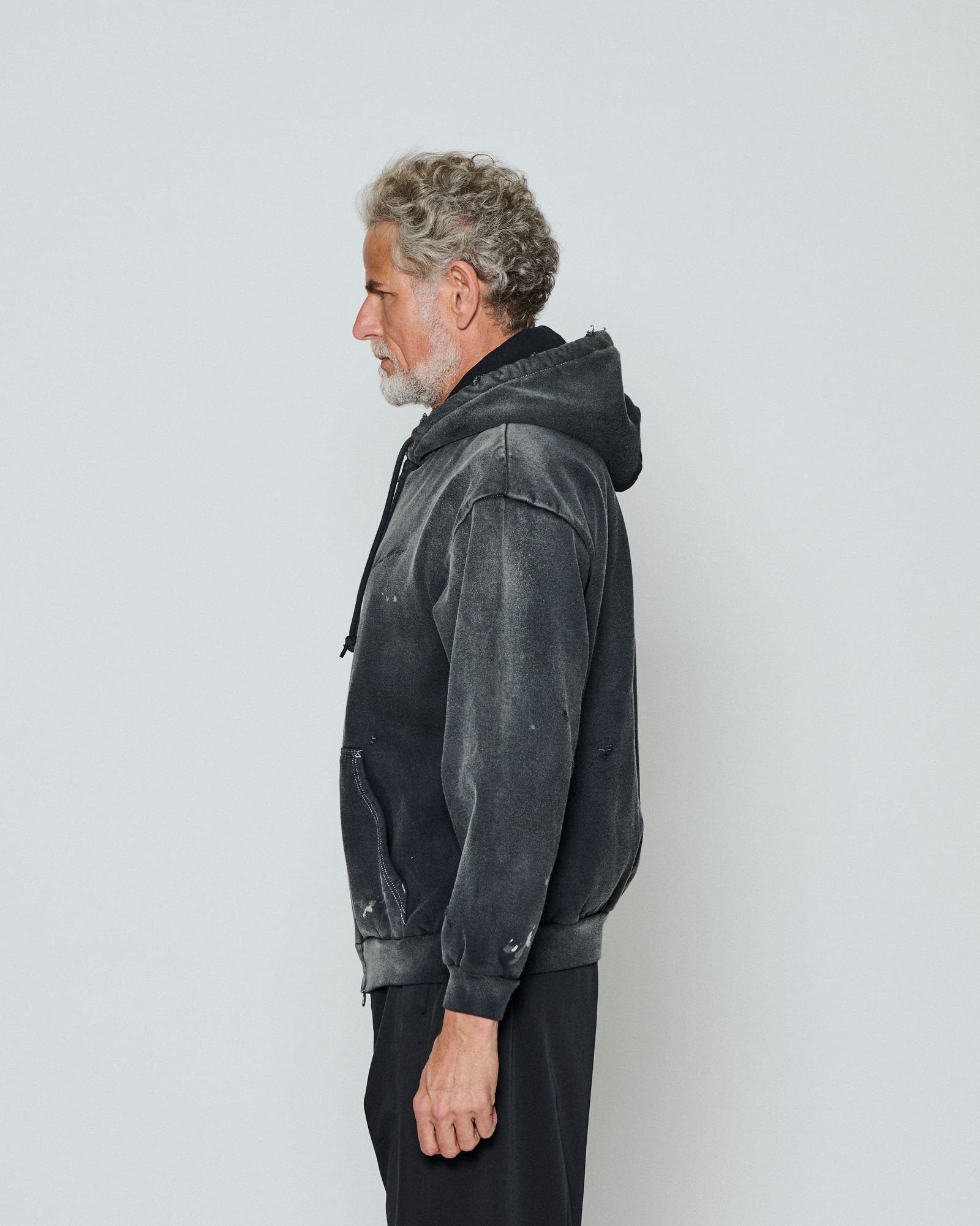 ☆先行予約☆  ダメージフーディー / パーカー / Damaged Hooded Sweatshirt / FADED BLACK 【DH2502】
