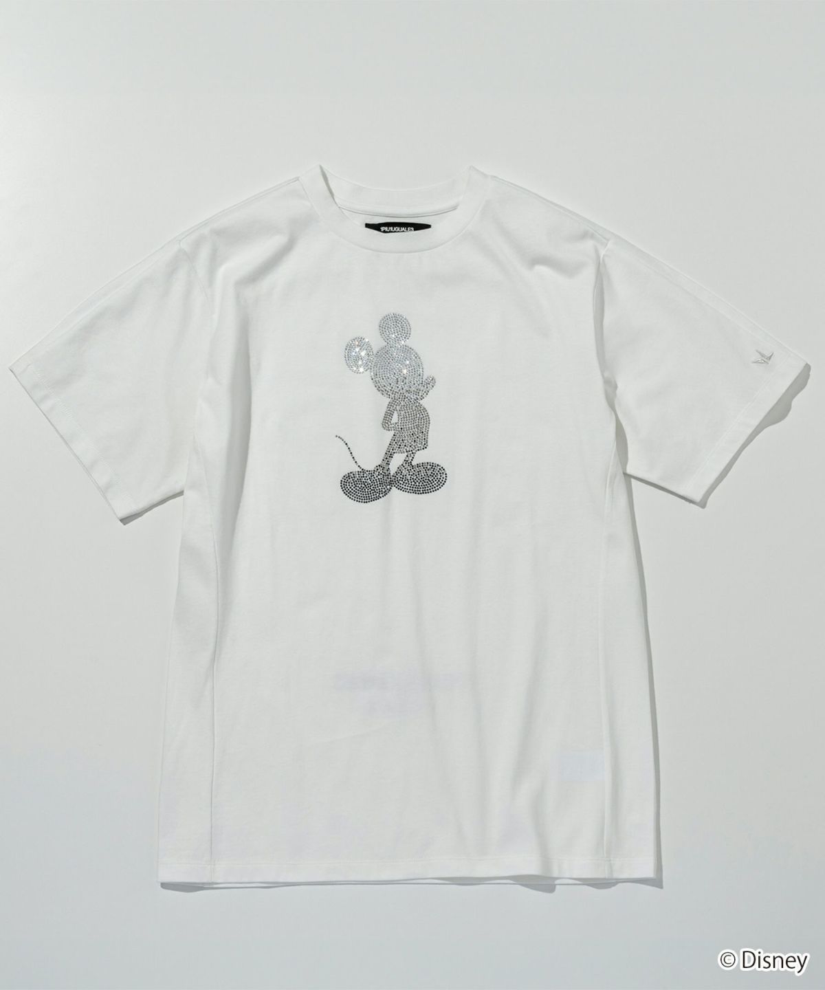 【ミッキーマウス】【ミッキーマウス】グラデーションラインストーン半袖Tシャツツ / ホワイト【UST-25136】