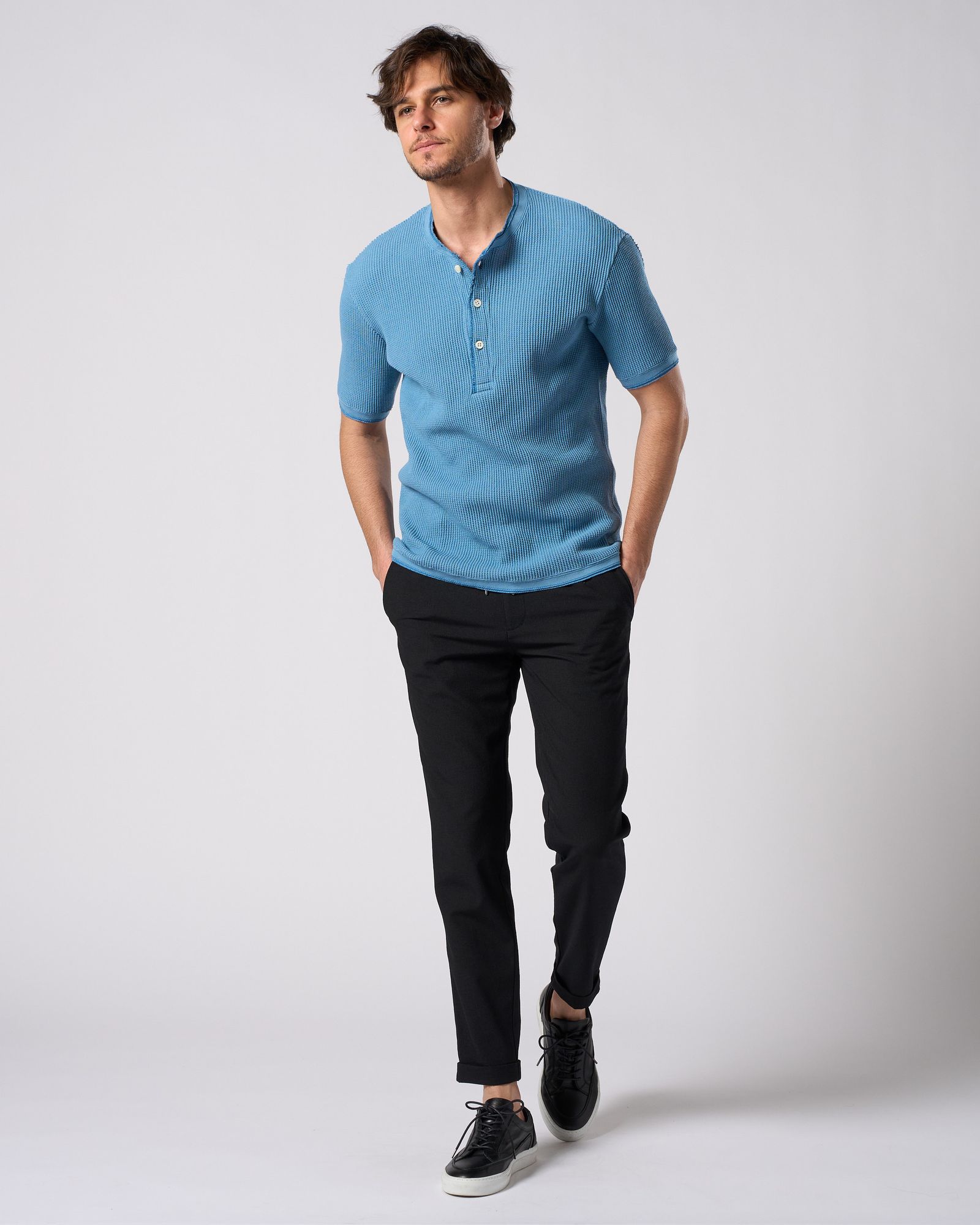 ☆先行予約☆ ワッフルヘンリーネック S/S  カットソー /  waffle henley S/S / L.BLUE[7131 wf19i]