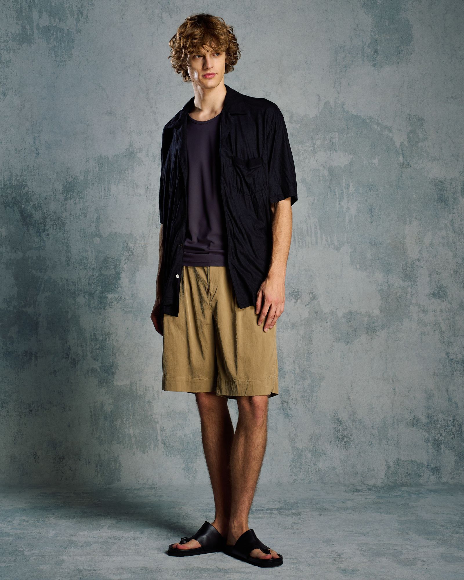 ☆先行予約☆ オープンカラーシャツ /  ex.comfy wool open collar shirt / BLACK [4910 wn08i]