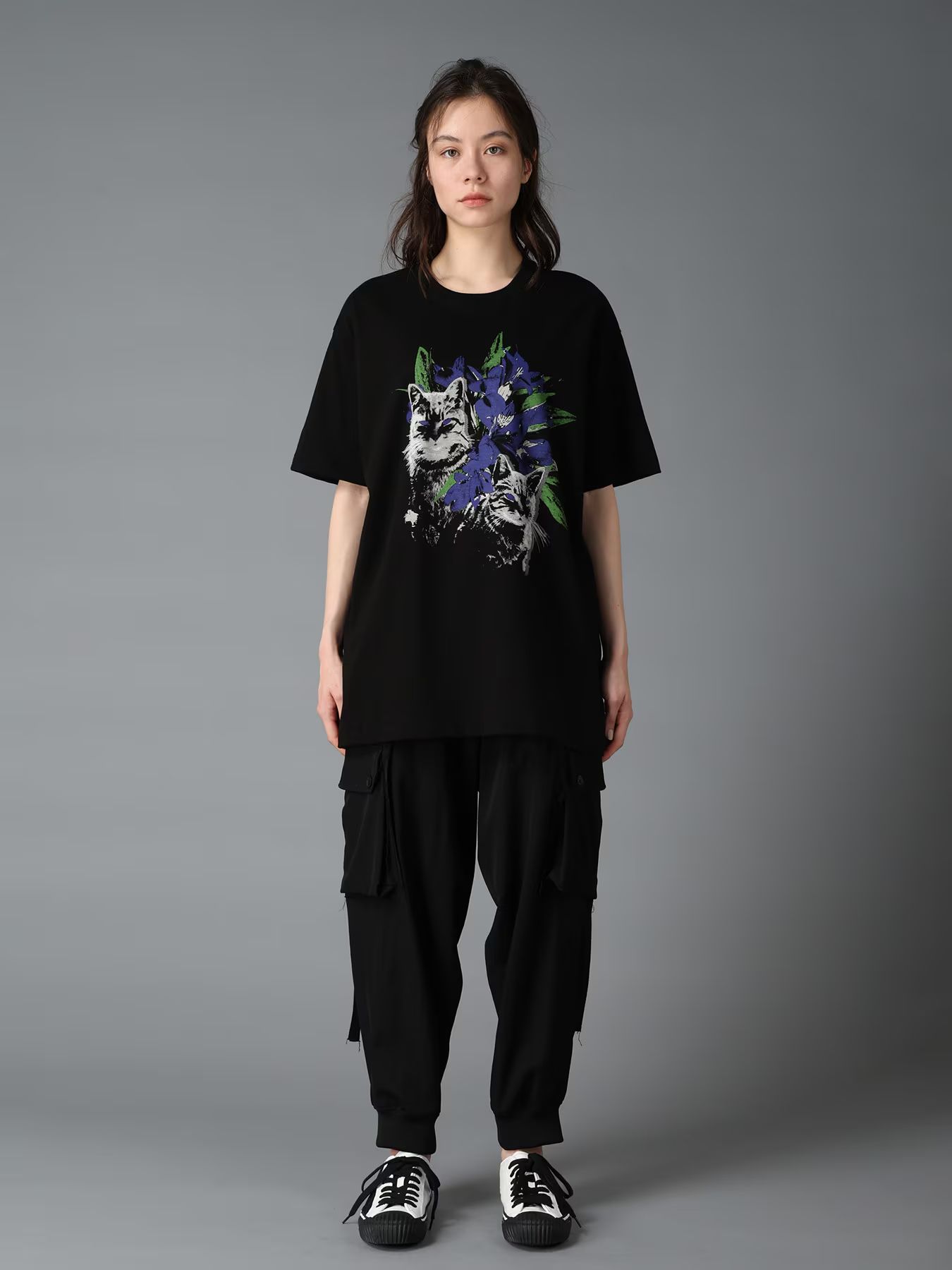 JERSEY CAT AND EDELWEISS T-SHIRT / BLACK [GW-T78-070-2]