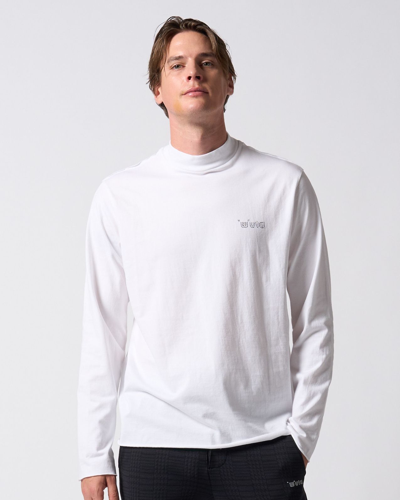 ☆先行予約☆ muta × wjk  / カットオフ モックネックロングスリーブカットソー / cut-off mock-neck L/S(printed) / WHITE [709 mw03j]