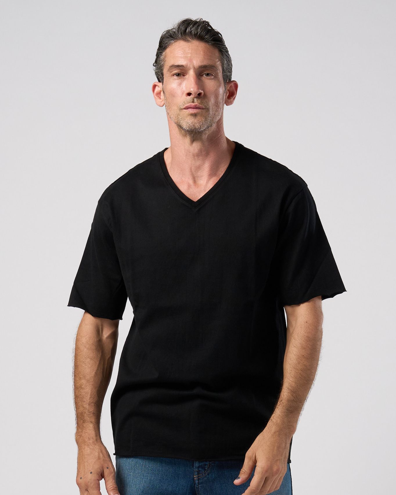☆先行予約☆ wjk  / カットオフVネック半袖Tシャツ / cut-off V-neck S/S / deep black【7002 js01k】