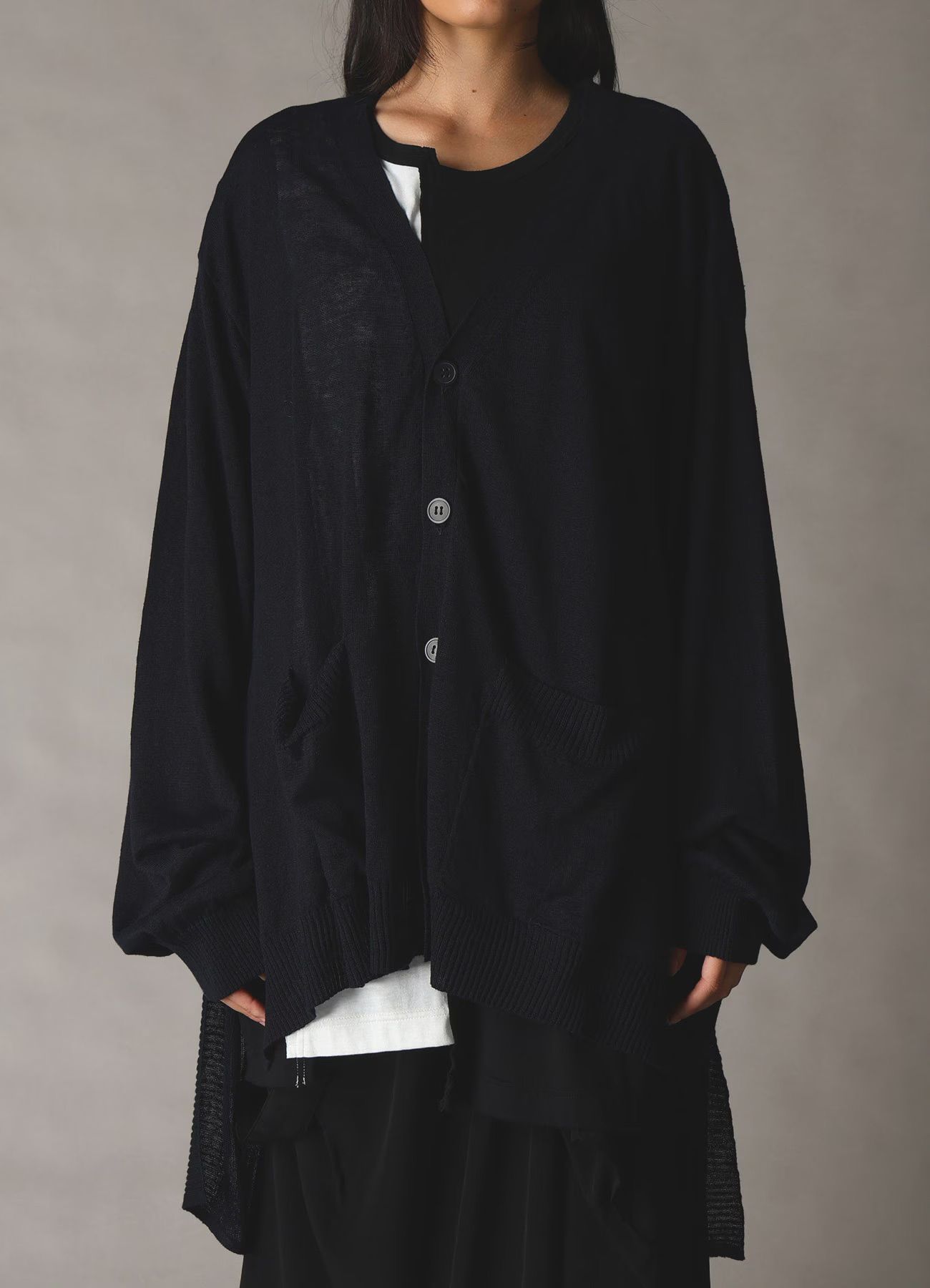 LINEN BIG CARDIGAN / BLACK [GK-K06-360-2]