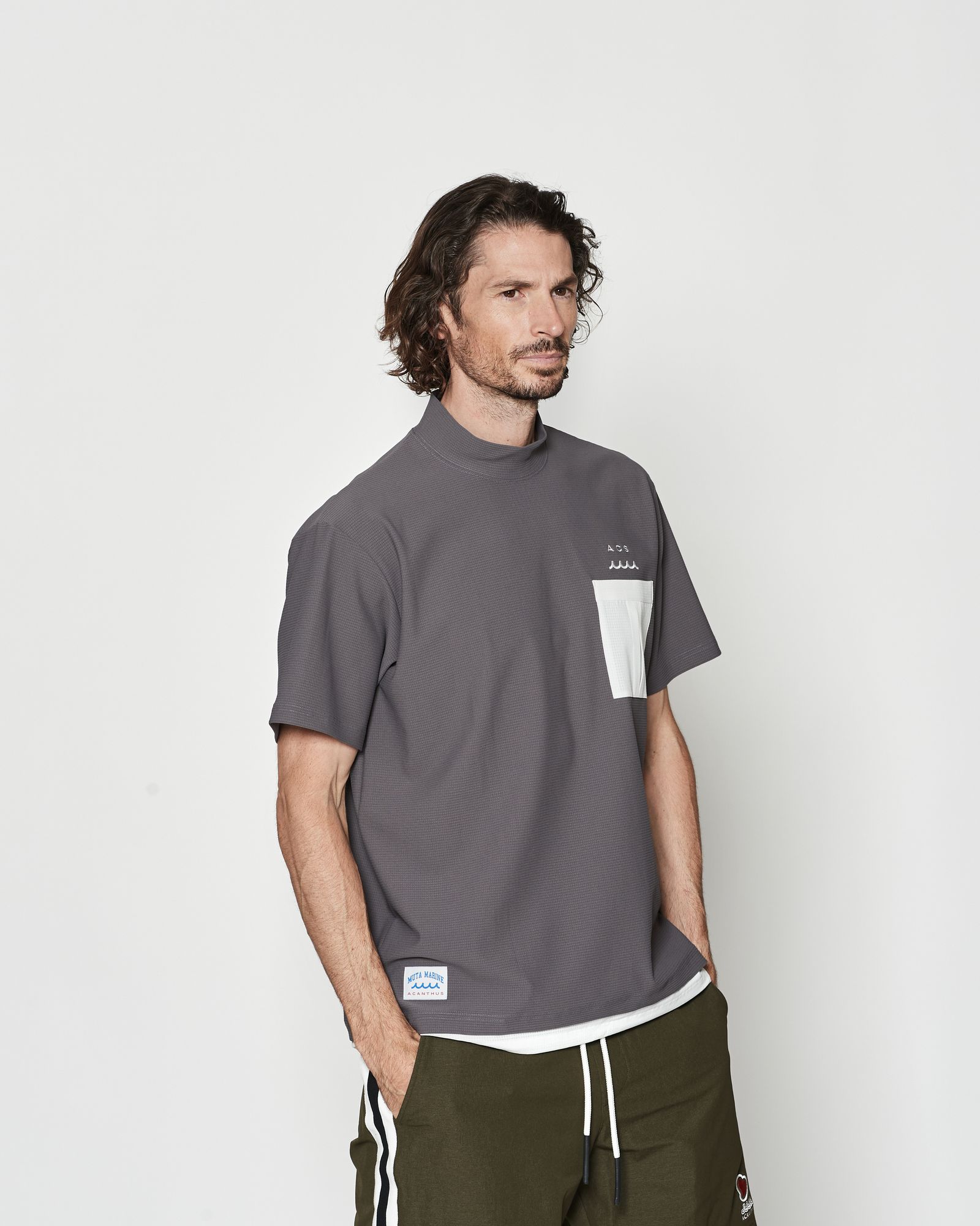 ☆先行予約☆muta MARINE × ACANTHUS  / メッシュモックネックTシャツ / Mesh Mockneck S/S Top / GREY 【MA2618】