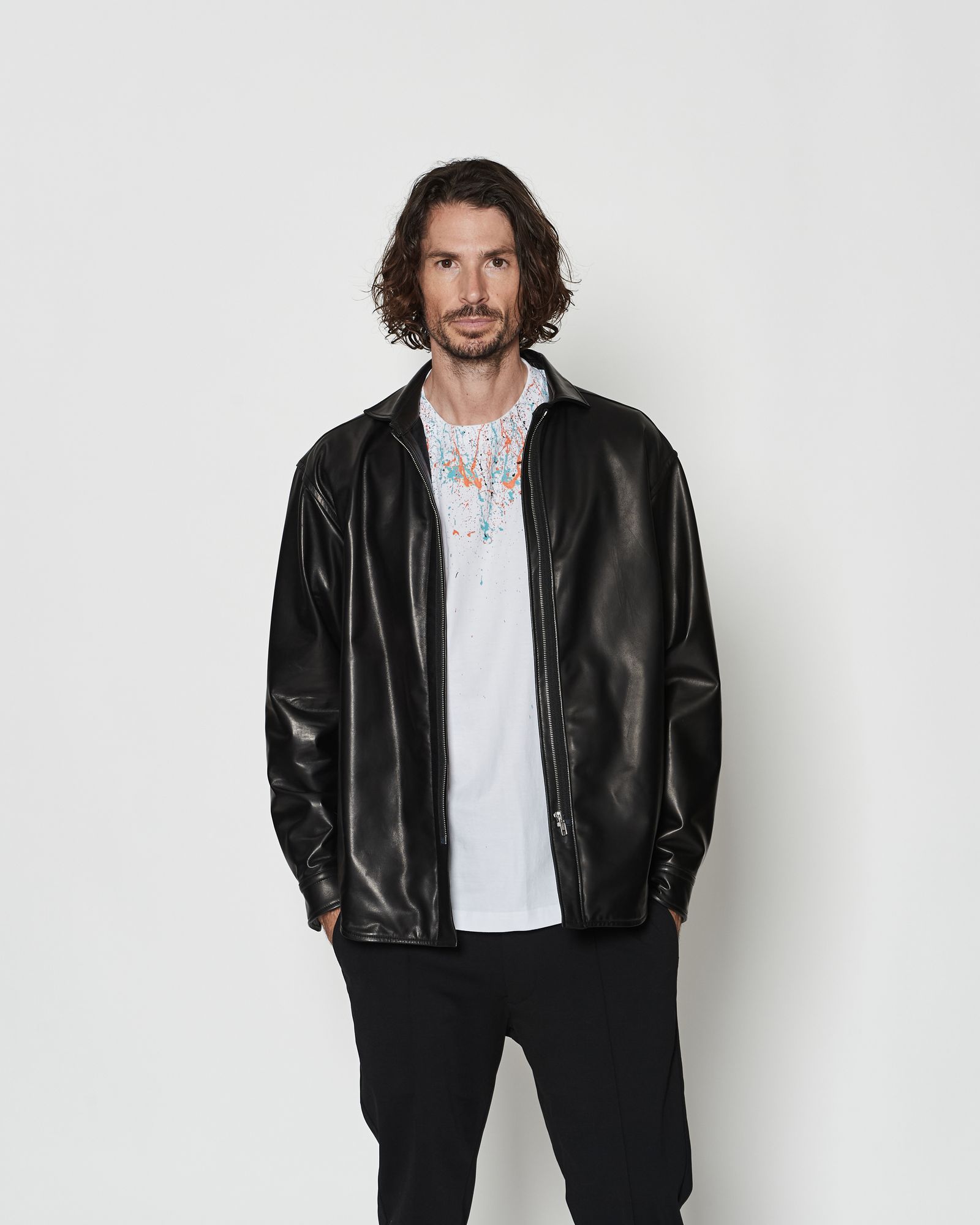 ☆先行予約☆レザージップシャツジャケット /  Leather Zip Shirt Jacket / BLACK【L2601】