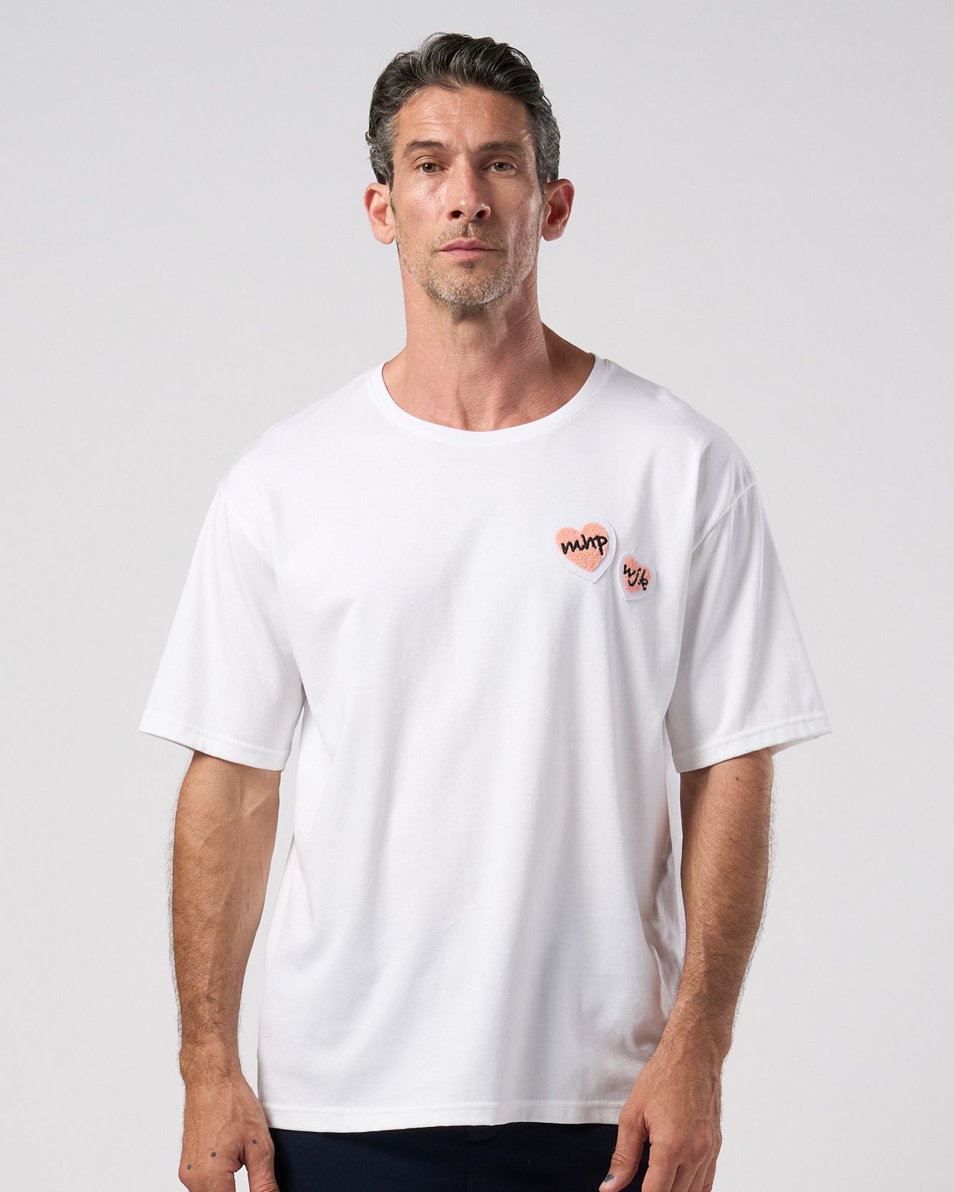 ☆先行予約☆Maison Honoré Paris× wjk  / 2ハートパッチクールタッチ半袖Tシャツ / 2-heart patch cool touch S/S / white×pink 【712 hw02k】