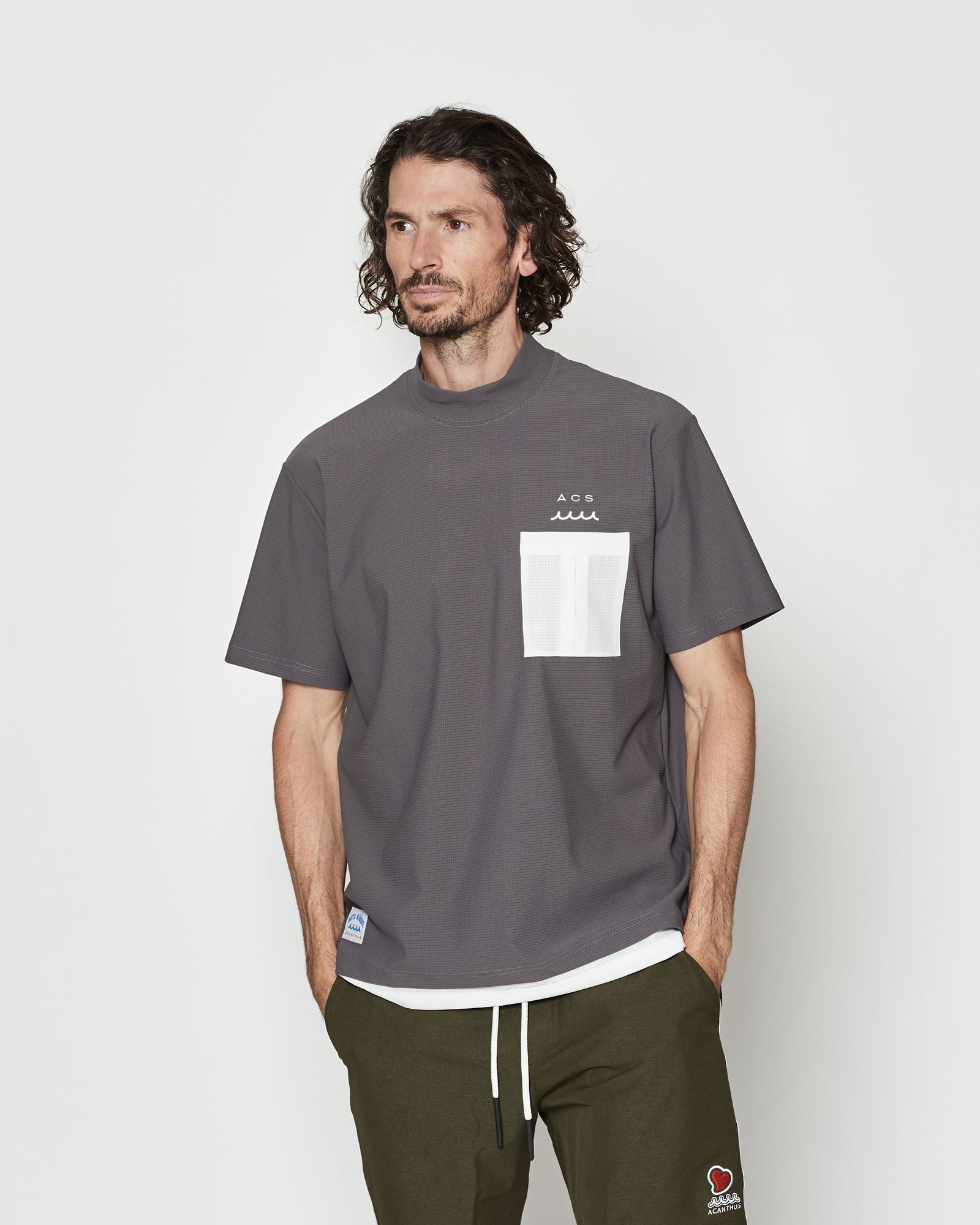 ☆先行予約☆muta MARINE × ACANTHUS  / メッシュモックネックTシャツ / Mesh Mockneck S/S Top / GREY 【MA2618】