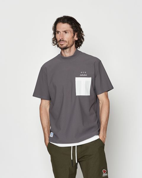 muta MARINE × ACANTHUS  / メッシュモックネックTシャツ / Mesh Mockneck S/S Top / GREY 【MA2618】