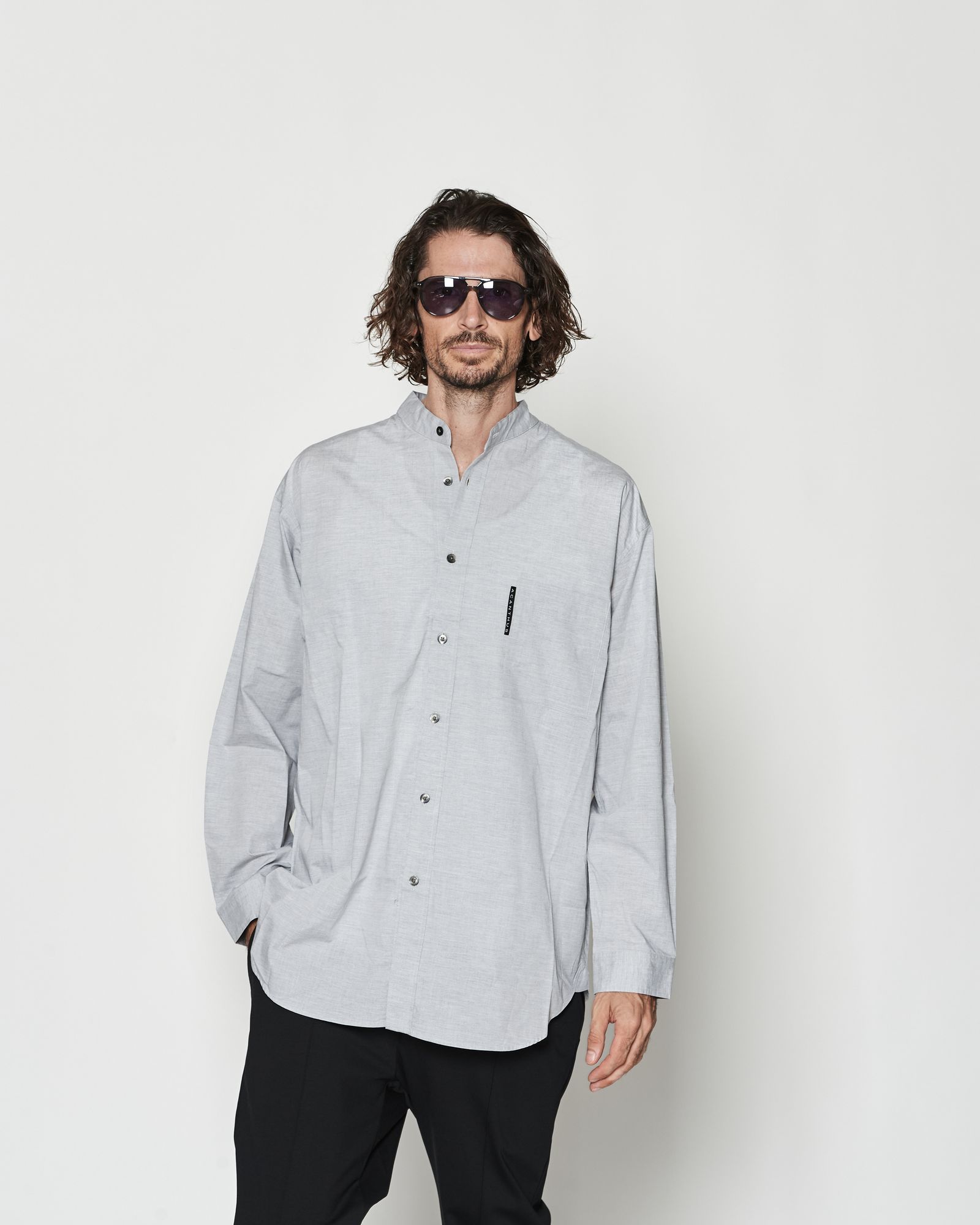 ☆先行予約☆ オーバーサイズバンドカラーシャツ / Oversized Band Collar Shirt / GREY【SH2602】