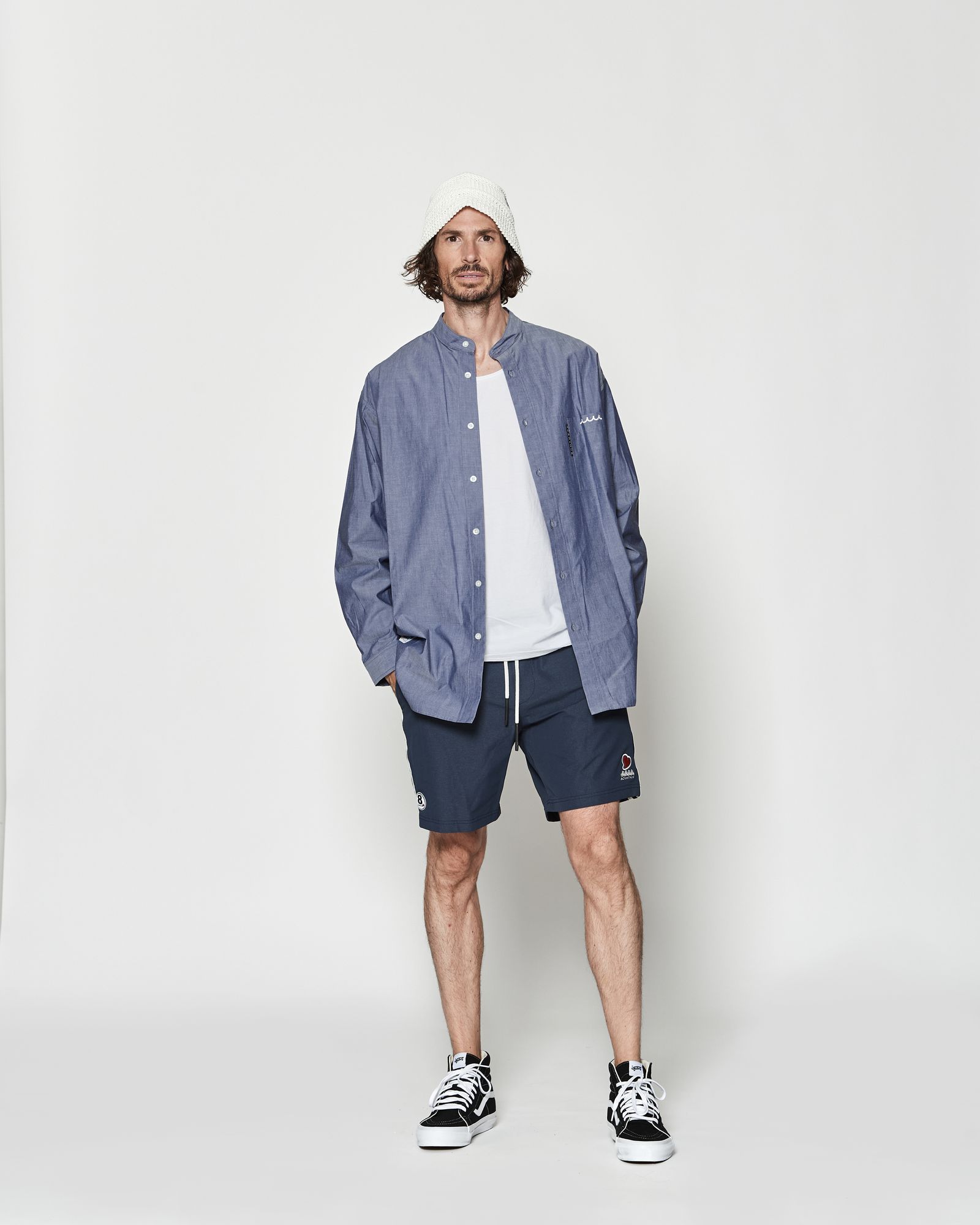 ☆先行予約☆muta MARINE × ACANTHUS  / オーバーサイズバンドカラーシャツ / Oversized Band Collar Shirt / NAVY【MA2630】