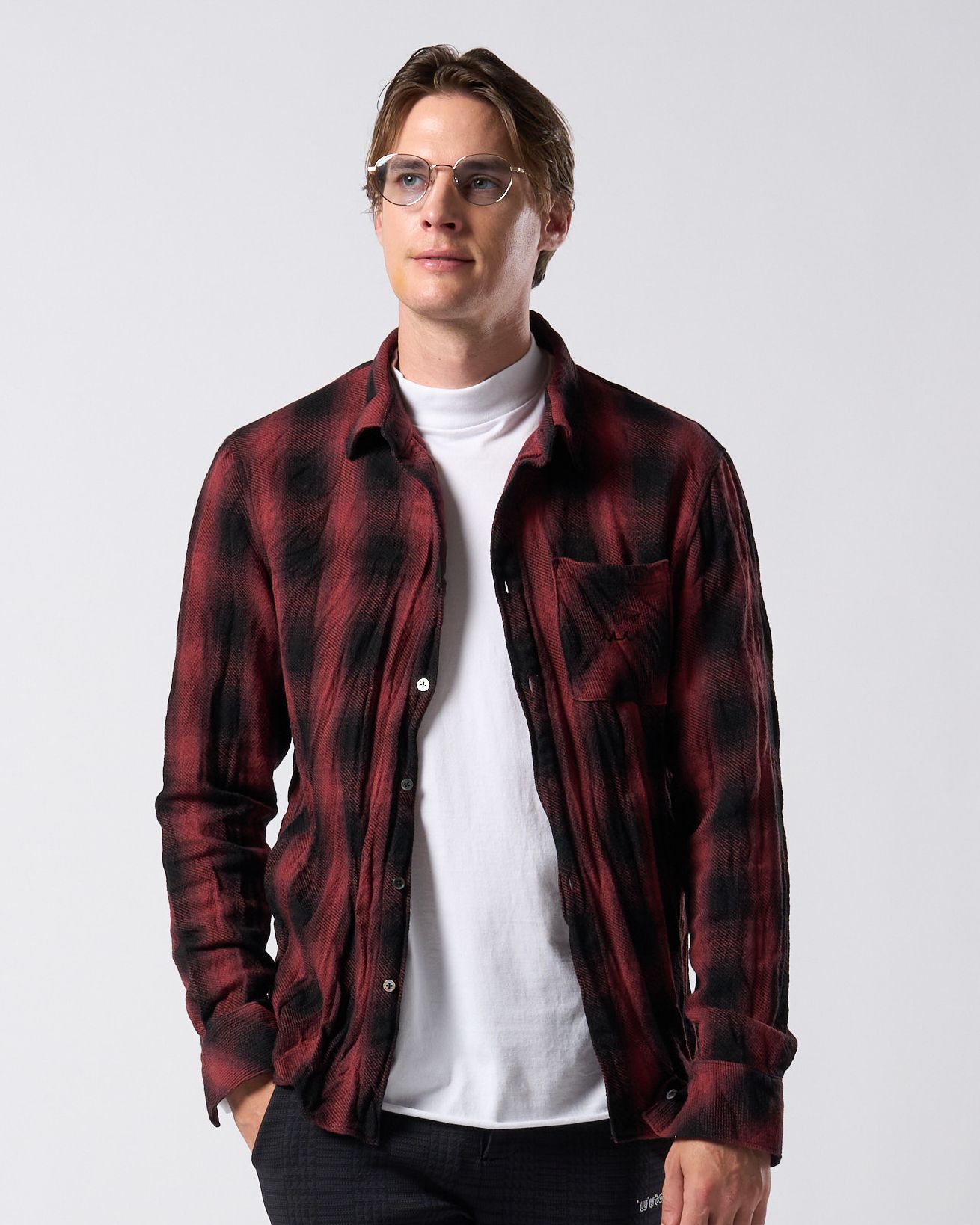 ☆先行予約☆ muta × wjk  / シワ加工チェックシャツ / twist wrinkle check shirt / RED CHECK [401 mw10j]
