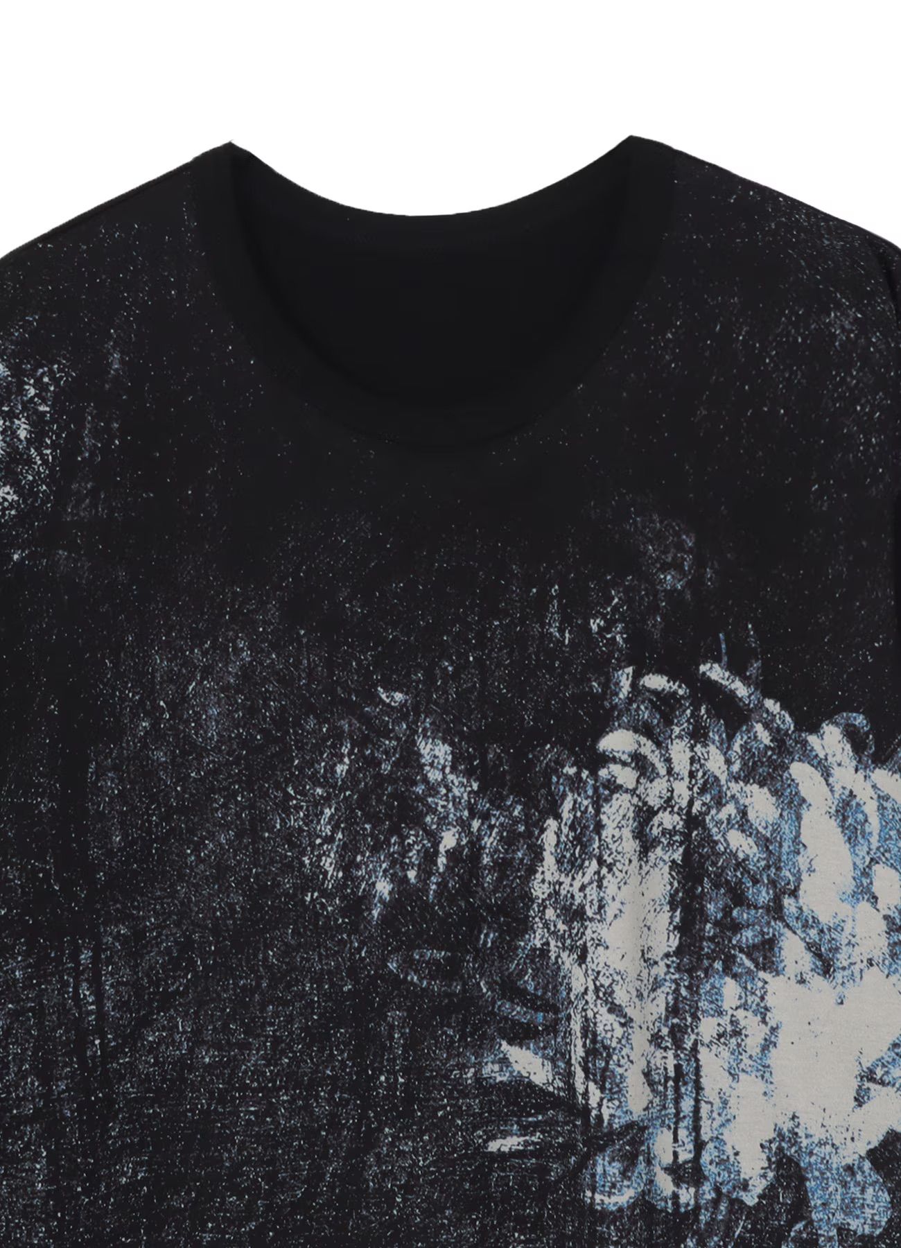 SILKETTE JERSEY FLORAL PATTERN SLIT JUMBO SHORT SLEEVED T-SHIRT / BLACKxBLUE [GL-T02-011-1-03]