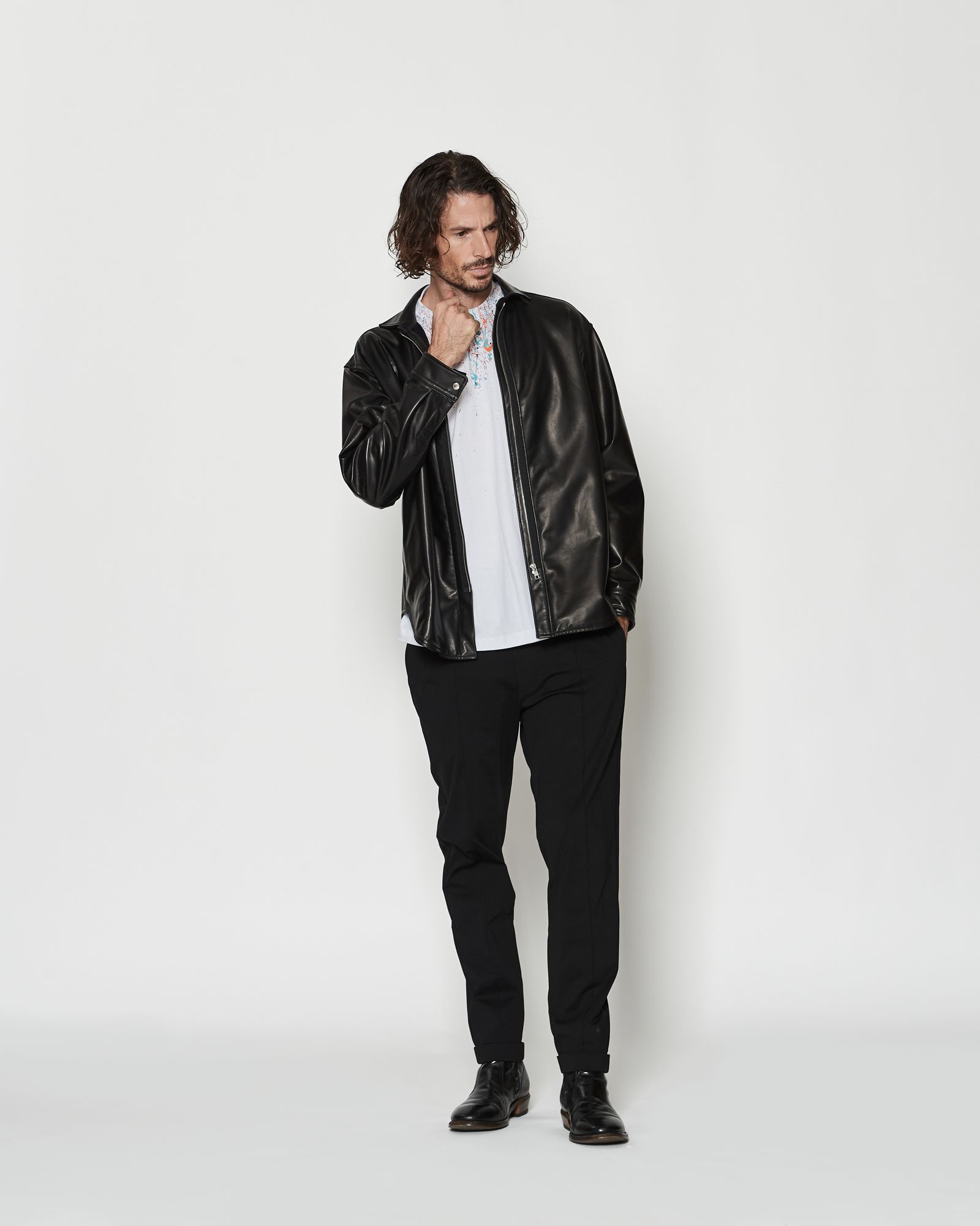 ☆先行予約☆レザージップシャツジャケット /  Leather Zip Shirt Jacket / BLACK【L2601】
