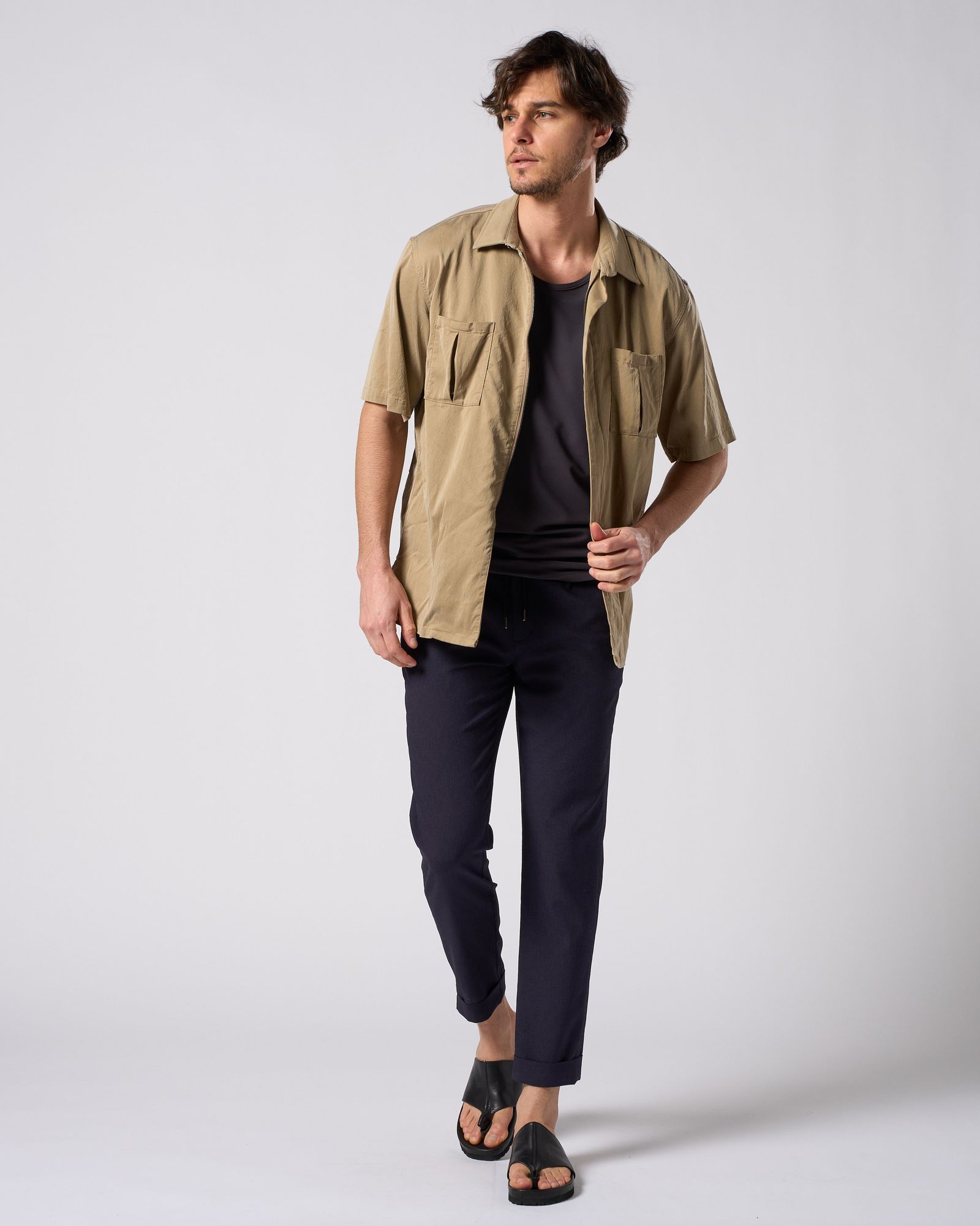 ☆先行予約☆ フロントジップハーフスリーブシャツ /  front-zip shirt H/S / DULL BEIGE [4906 cu01i]