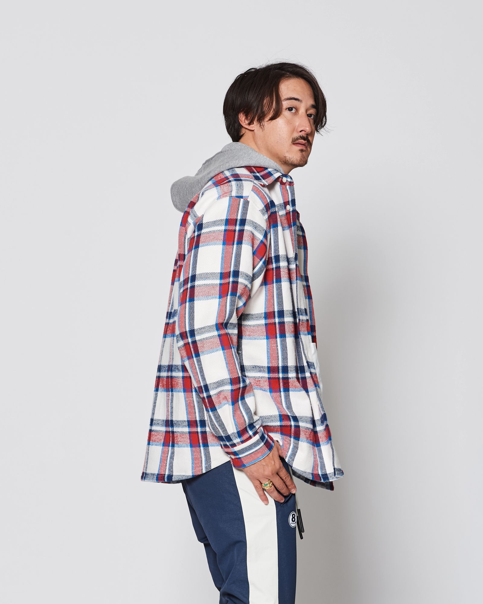 ☆先行予約販売2025年8月下旬～9月下旬頃入荷予定☆ ACANTHUS × muta MARINE / muta Hooded Flannel Shirts / シャツジャケット / WHITE 【MA2532】