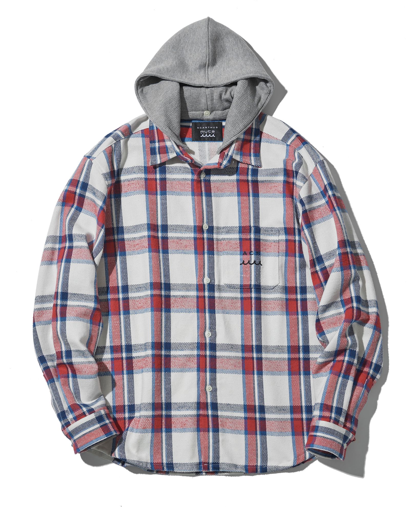 ☆先行予約販売2025年8月下旬～9月下旬頃入荷予定☆ ACANTHUS × muta MARINE / muta Hooded Flannel Shirts / シャツジャケット / WHITE 【MA2532】
