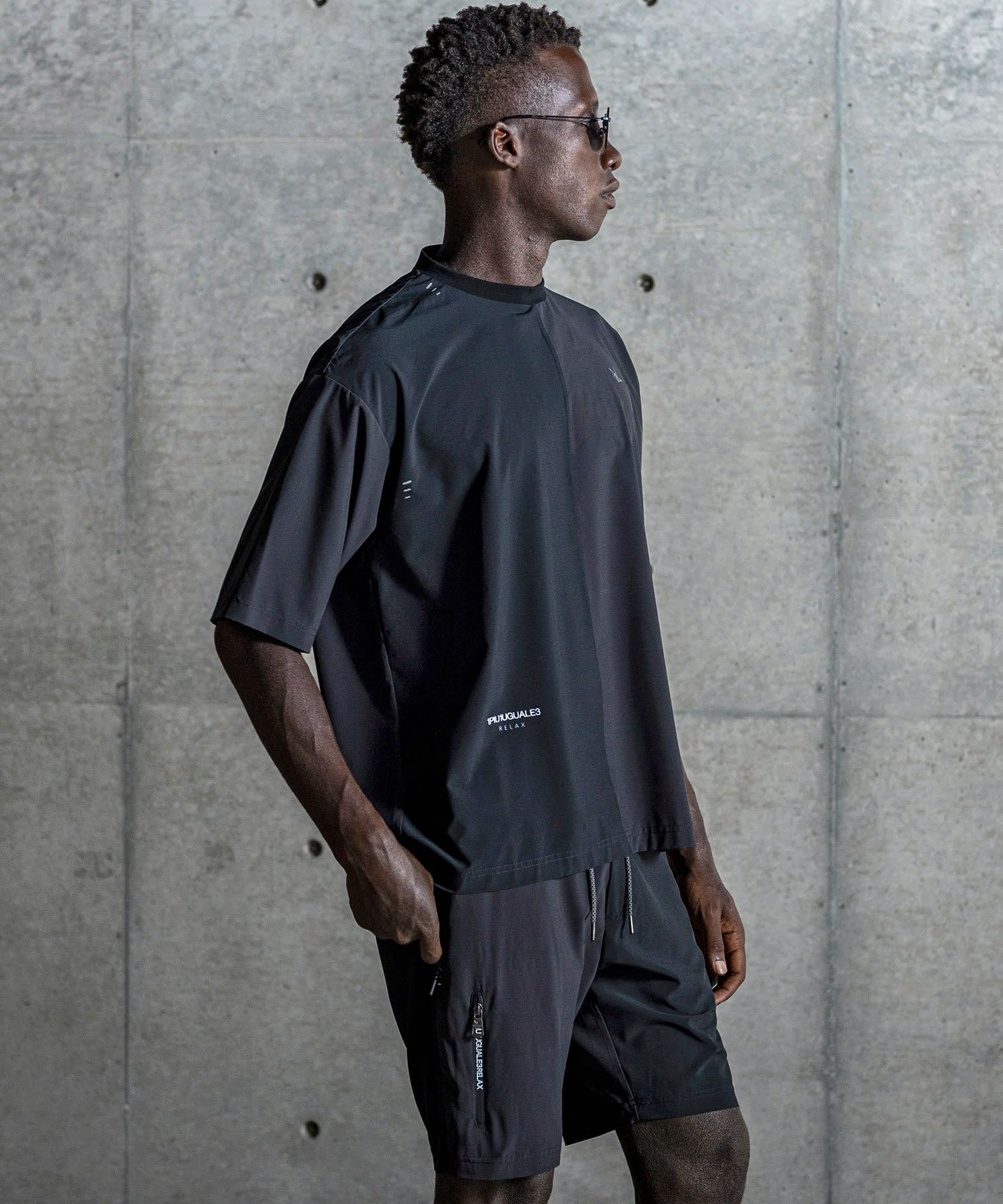 バイカラーランニング半袖Tシャツ / ブラック【UST-26032】