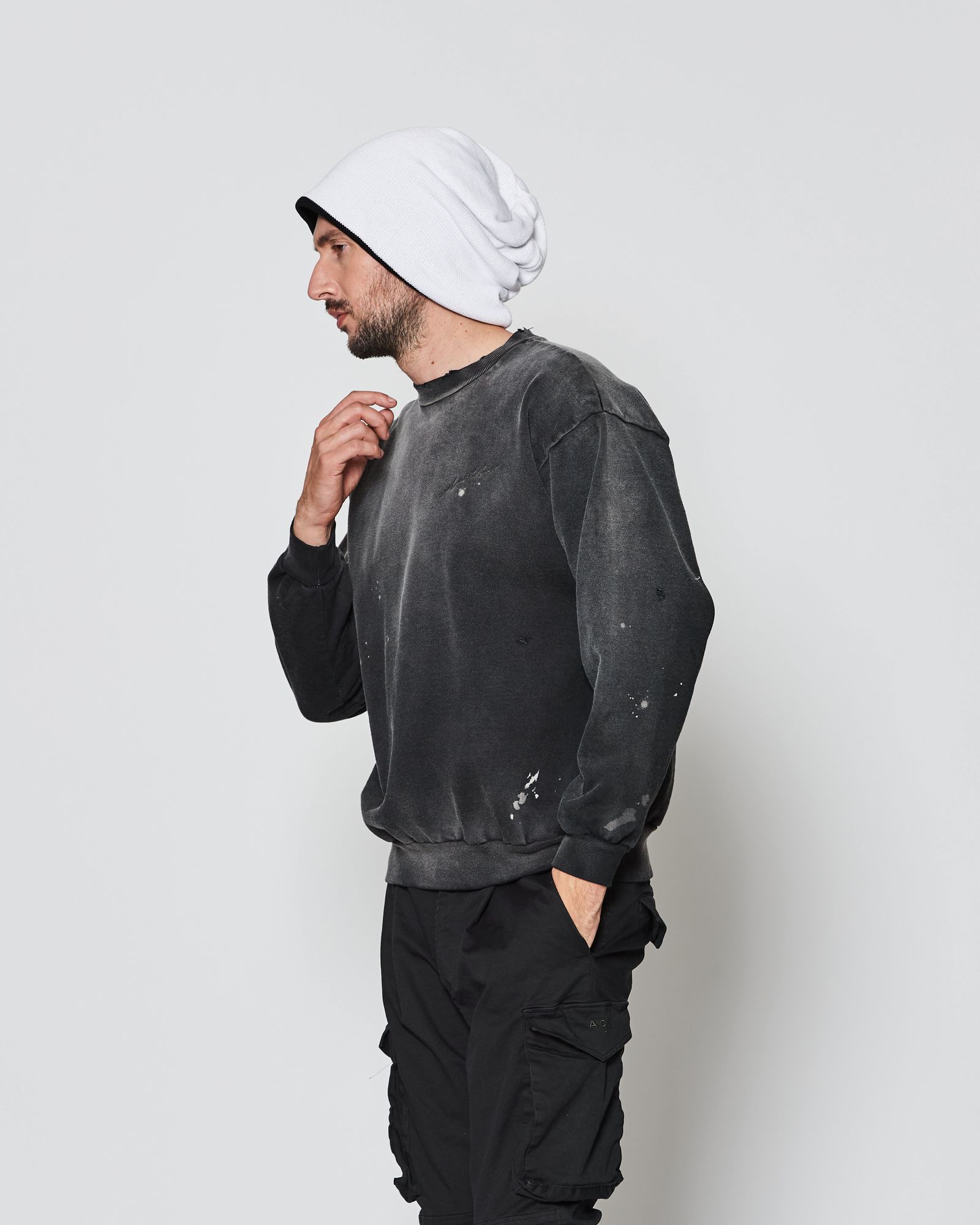 Damaged Crewneck Sweatshirt / スウェット / FADEDBLACK 【DH2503】