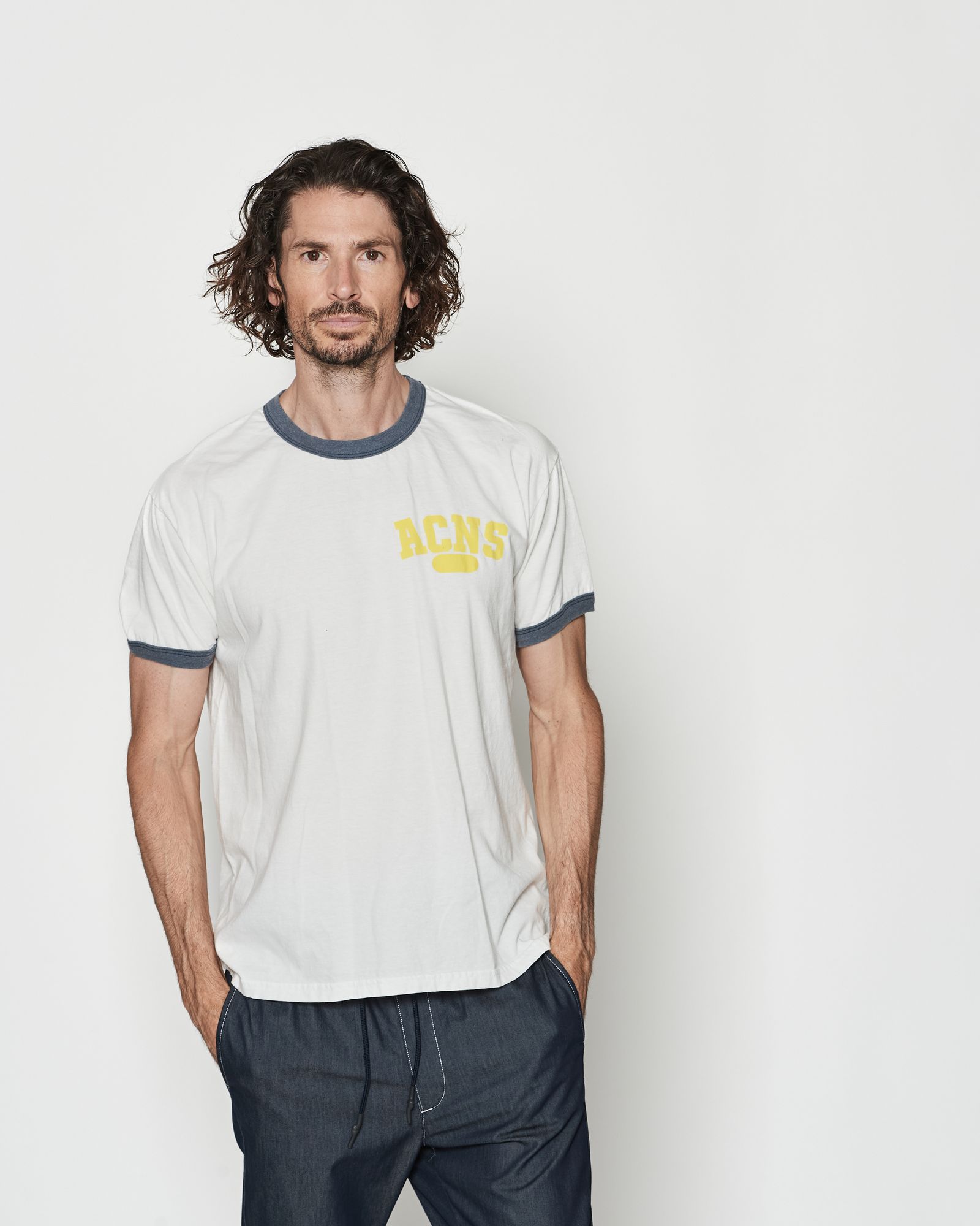☆先行予約☆ カレッジロゴリンガーTシャツ  / Aging College Logo Ringer Tee / WHITE NAVY【CT2607】