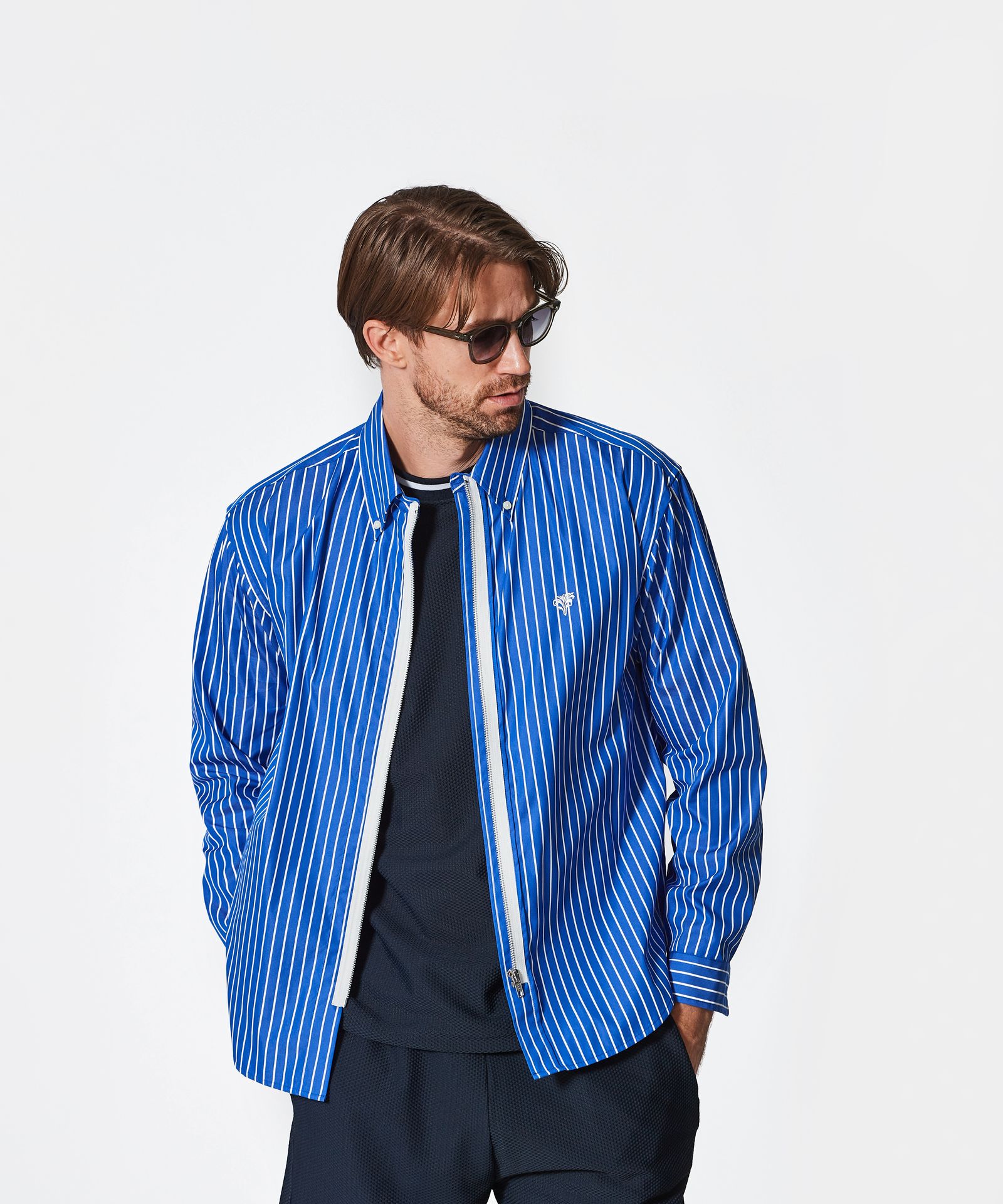 Remake Zip Up Shirt / リメイクジップシャツ / BLUE STRIPE【SH2501】