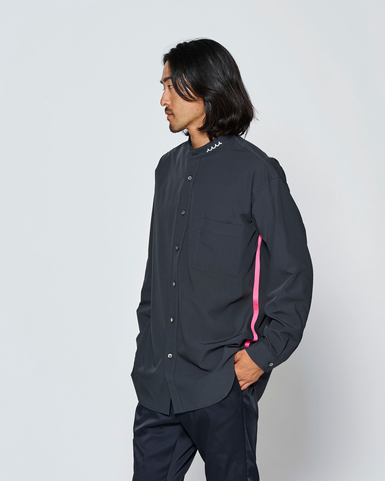 ☆先行予約☆muta MARINE × ACANTHUS  /バンドカラーシャツ /  Band Collar Shirt / BLACK【MA2723】