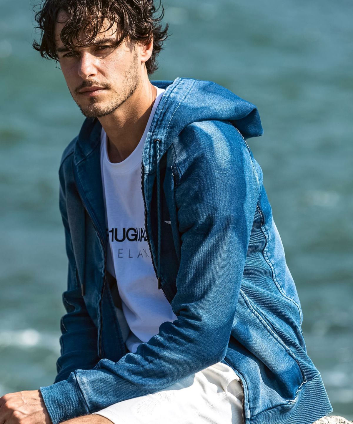 カモ柄ジョグデニムパーカー / インディゴ【USO-26060】