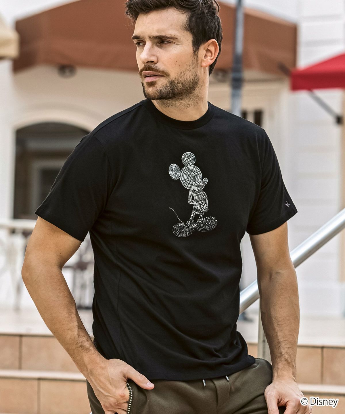 【ミッキーマウス】【ミッキーマウス】グラデーションラインストーン半袖Tシャツツ / ブラック【UST-25136】