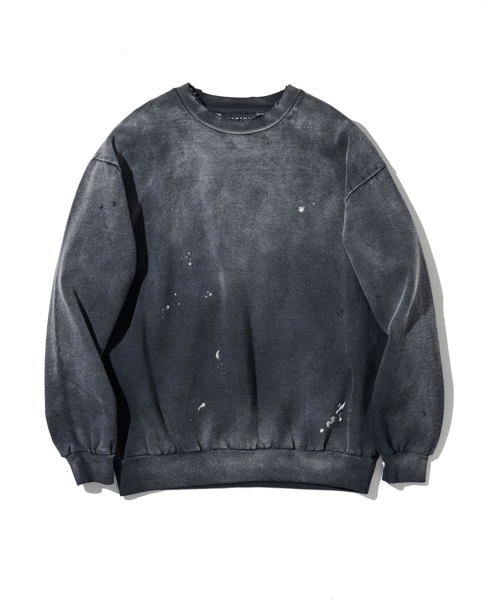 ☆先行予約☆  ダメージクルーネックスウェット / Damaged Crewneck Sweatshirt / FADED BLACK 【DH2503】