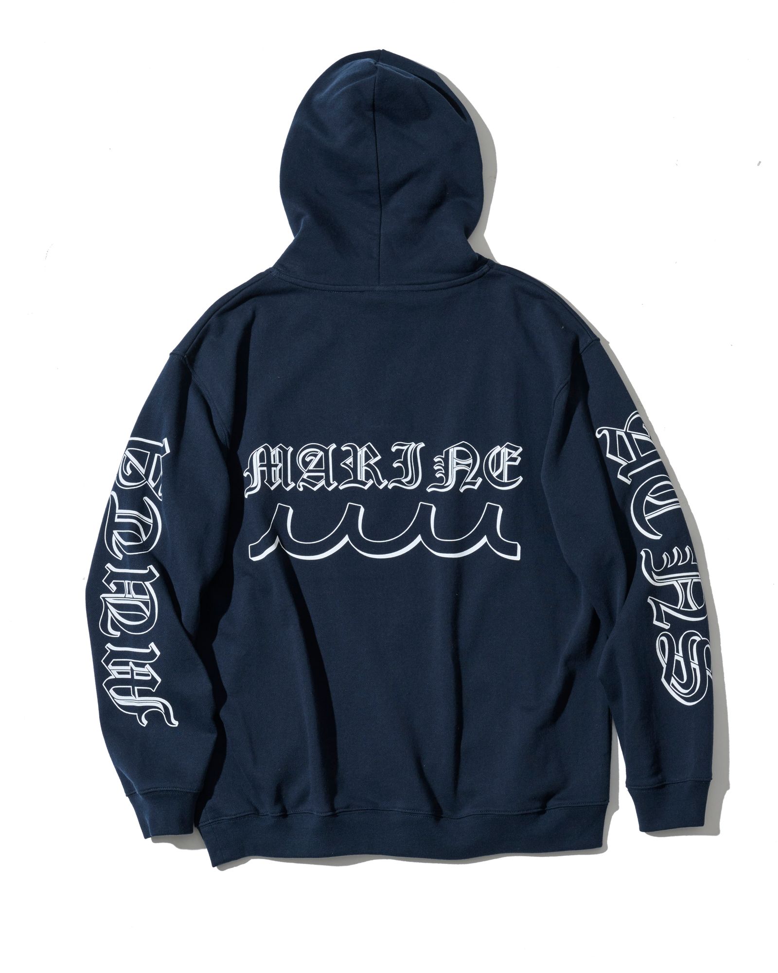 ☆先行予約☆muta MARINE × ACANTHUS  / スリーブプリントスウェットフーディー / プルオーバーパーカー /  Sleeve Print Hooded Sweatshirt / NAVY【MA2711】
