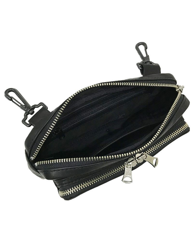 オイルドカウレザー・ミニショルダーポーチバッグ / Oiled Cow Leather Mini Shoulder Bag BLACK